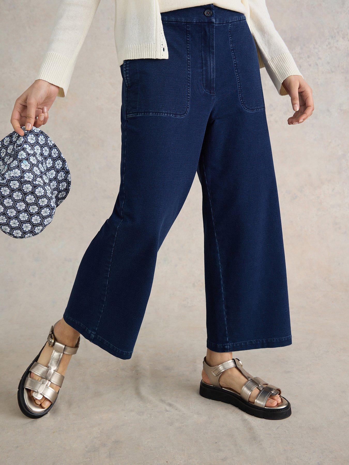 Image 1 of 6 of White Stuff Belle Jersey Wide Leg Crop - Blue