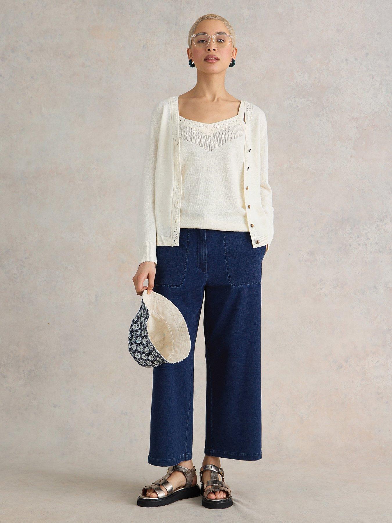 Image 3 of 6 of White Stuff Belle Jersey Wide Leg Crop - Blue
