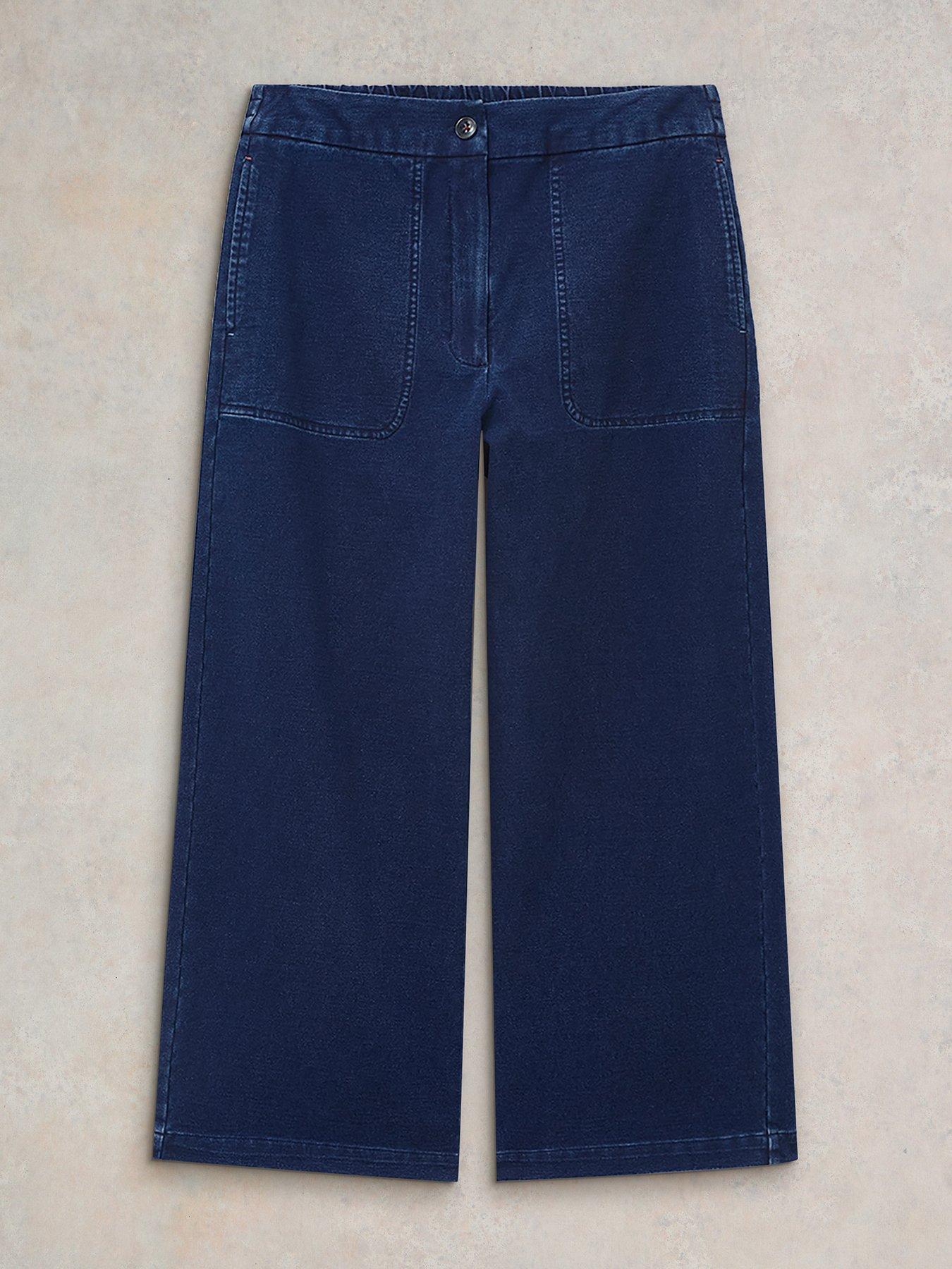 Image 4 of 6 of White Stuff Belle Jersey Wide Leg Crop - Blue