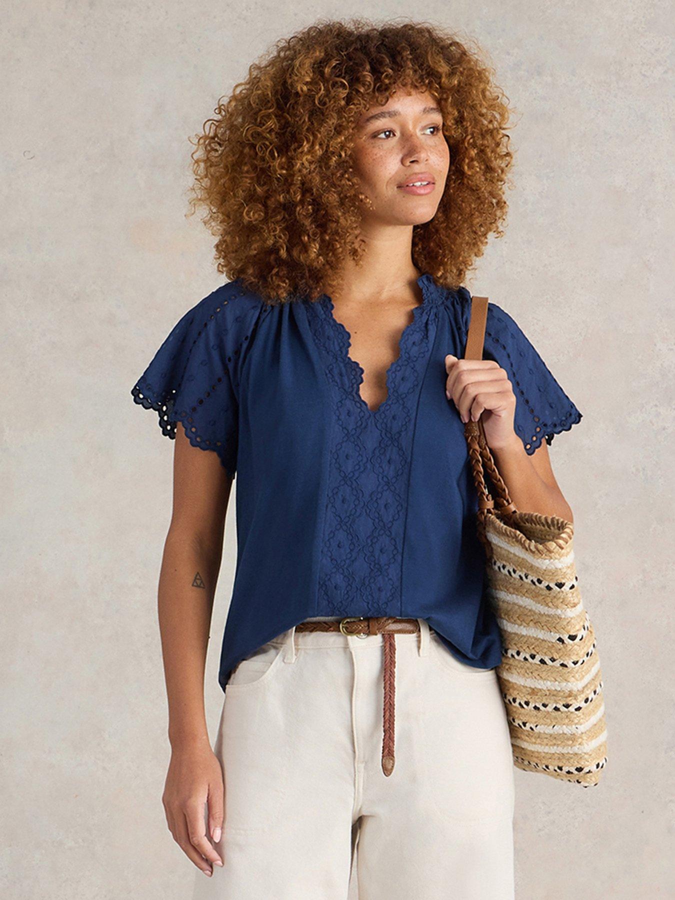 white-stuff-flutter-sleeve-broderie-top-navy