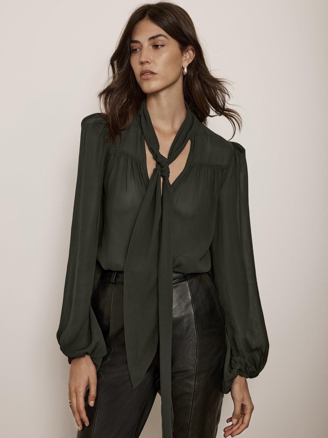 mint-velvet-khaki-tie-neck-blouse