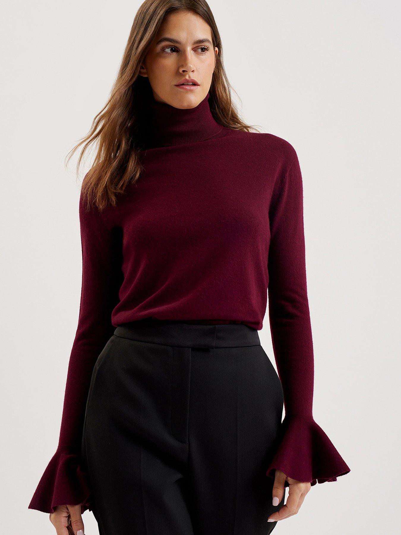 ted-baker-tamsenn-roll-neck-sweater-with-fluted-sleeves-dark-red