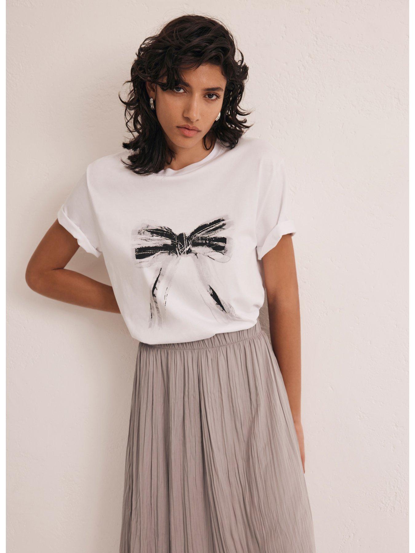 Image 3 of 5 of Mint Velvet White Bow Motif T-Shirt