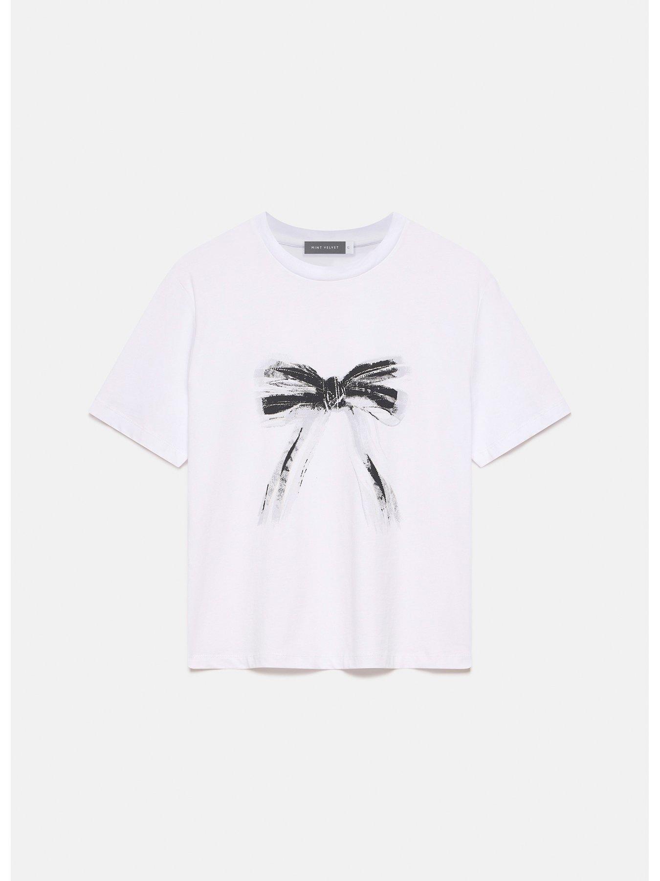 Image 4 of 5 of Mint Velvet White Bow Motif T-Shirt