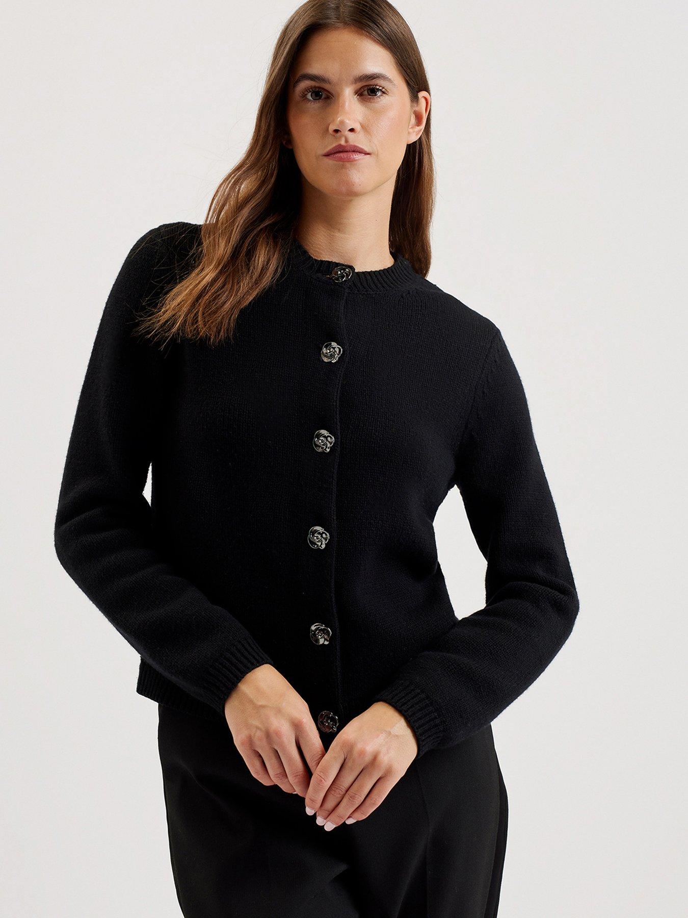 ted-baker-jaycey-rose-button-crew-neck-cardigan-blackfront