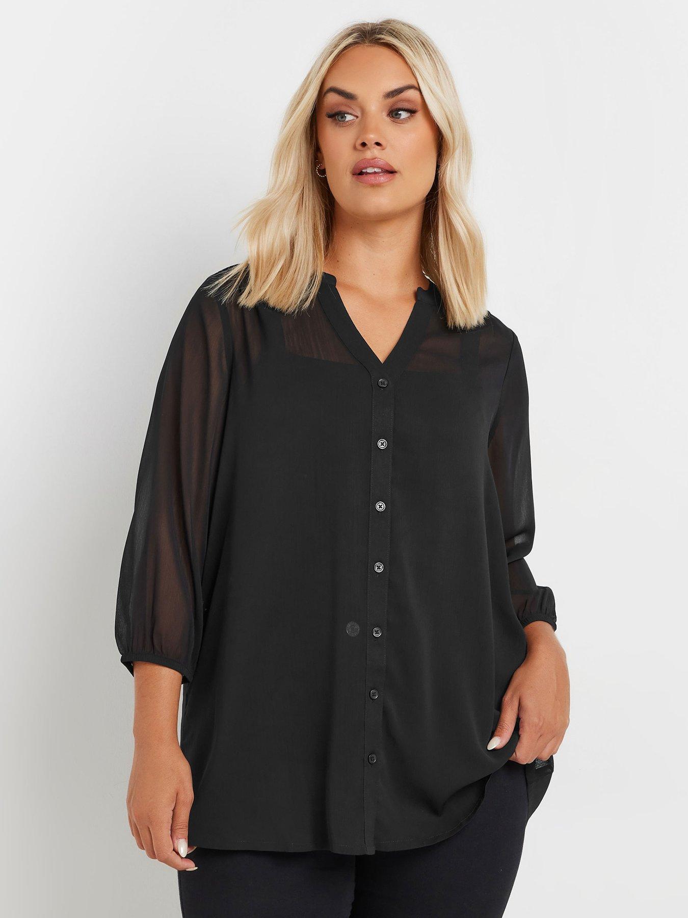 yours-curve-sheer-crepe-notch-neck-blouse-blackfront