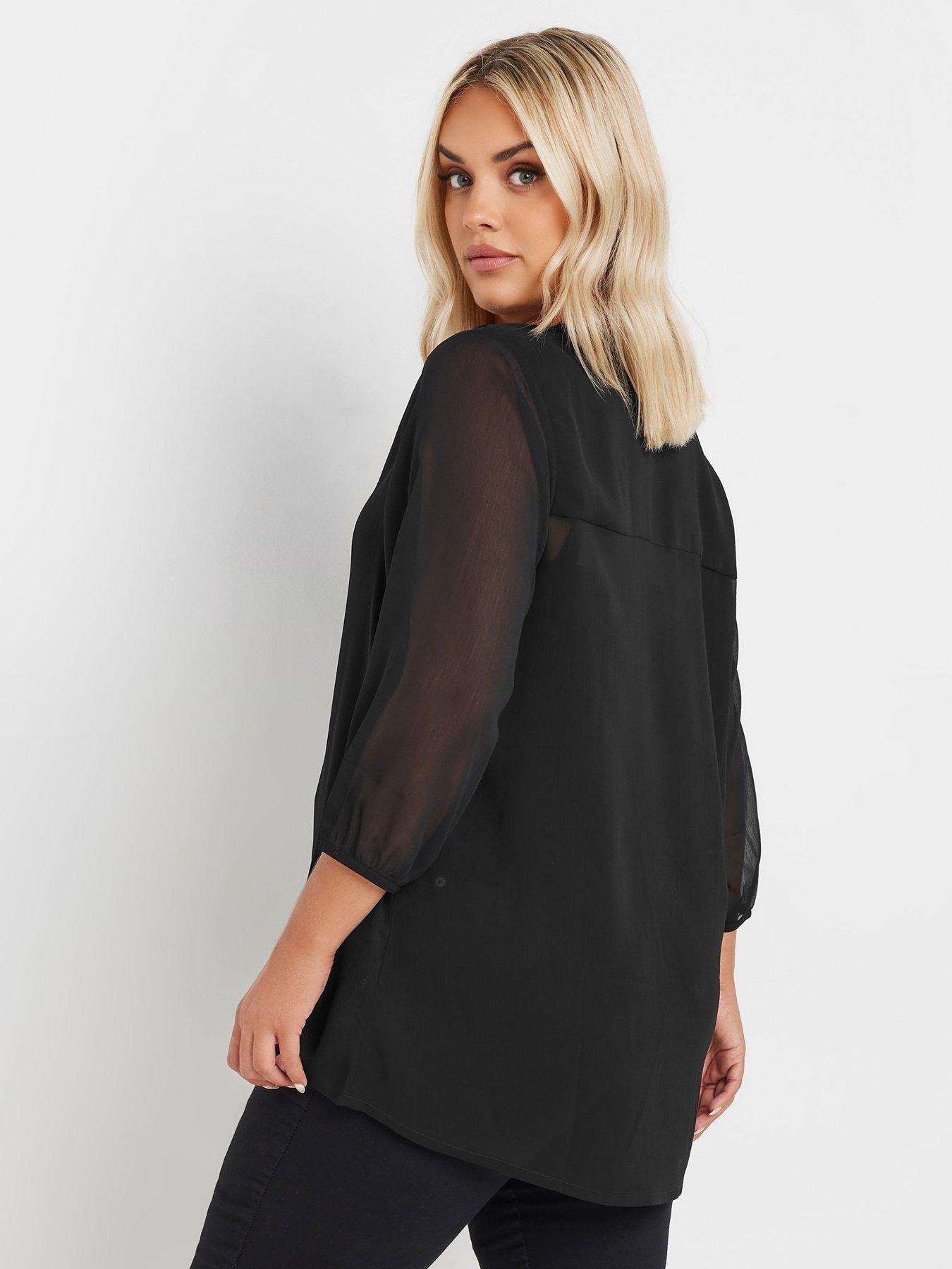 yours-curve-sheer-crepe-notch-neck-blouse-blackstillFront