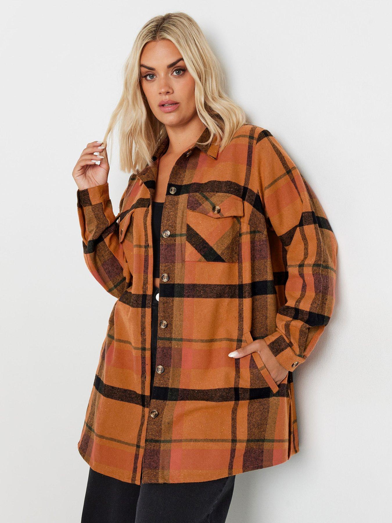 Image 1 of 4 of Yours Curve Check Shacket - Orange
