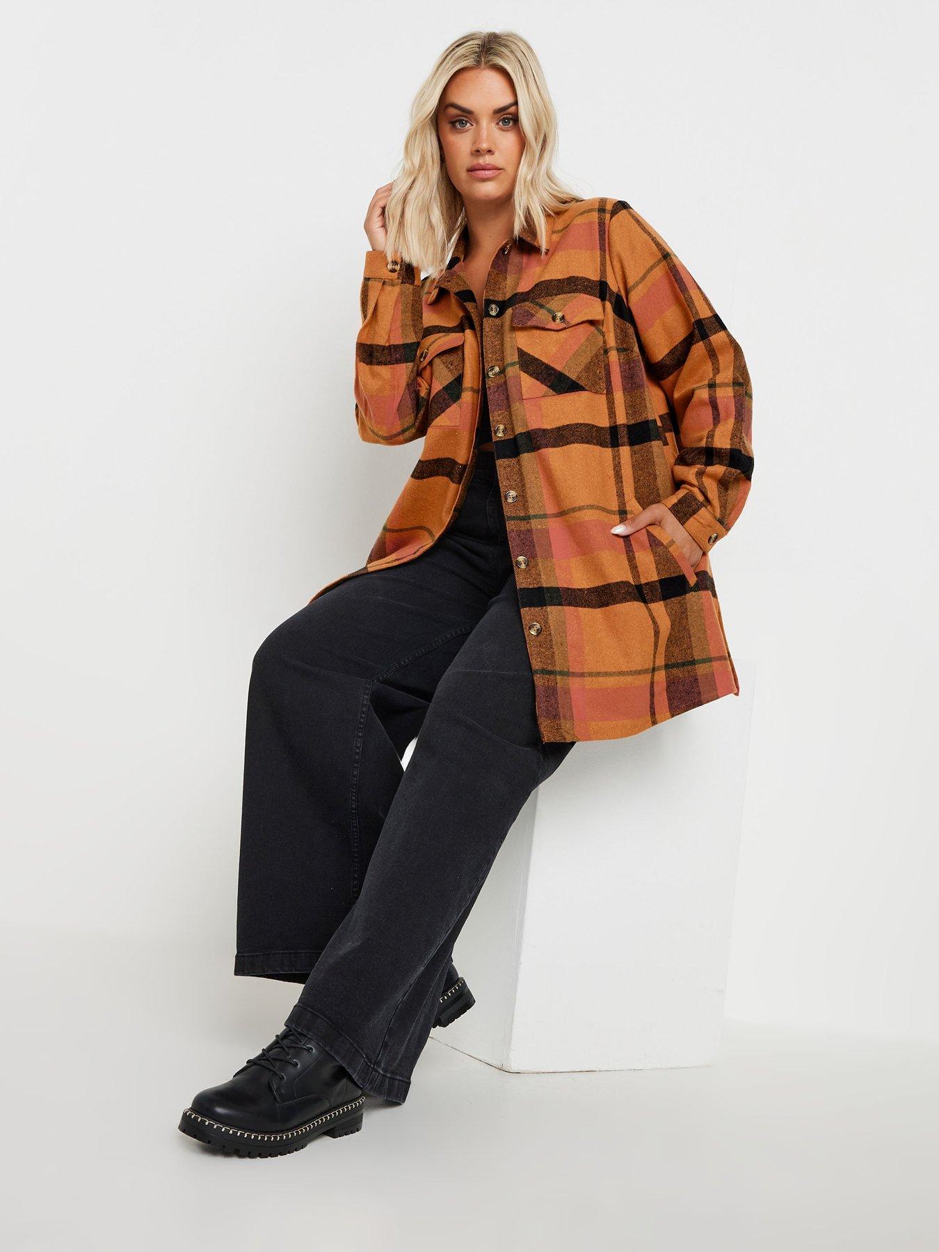 Image 3 of 4 of Yours Curve Check Shacket - Orange