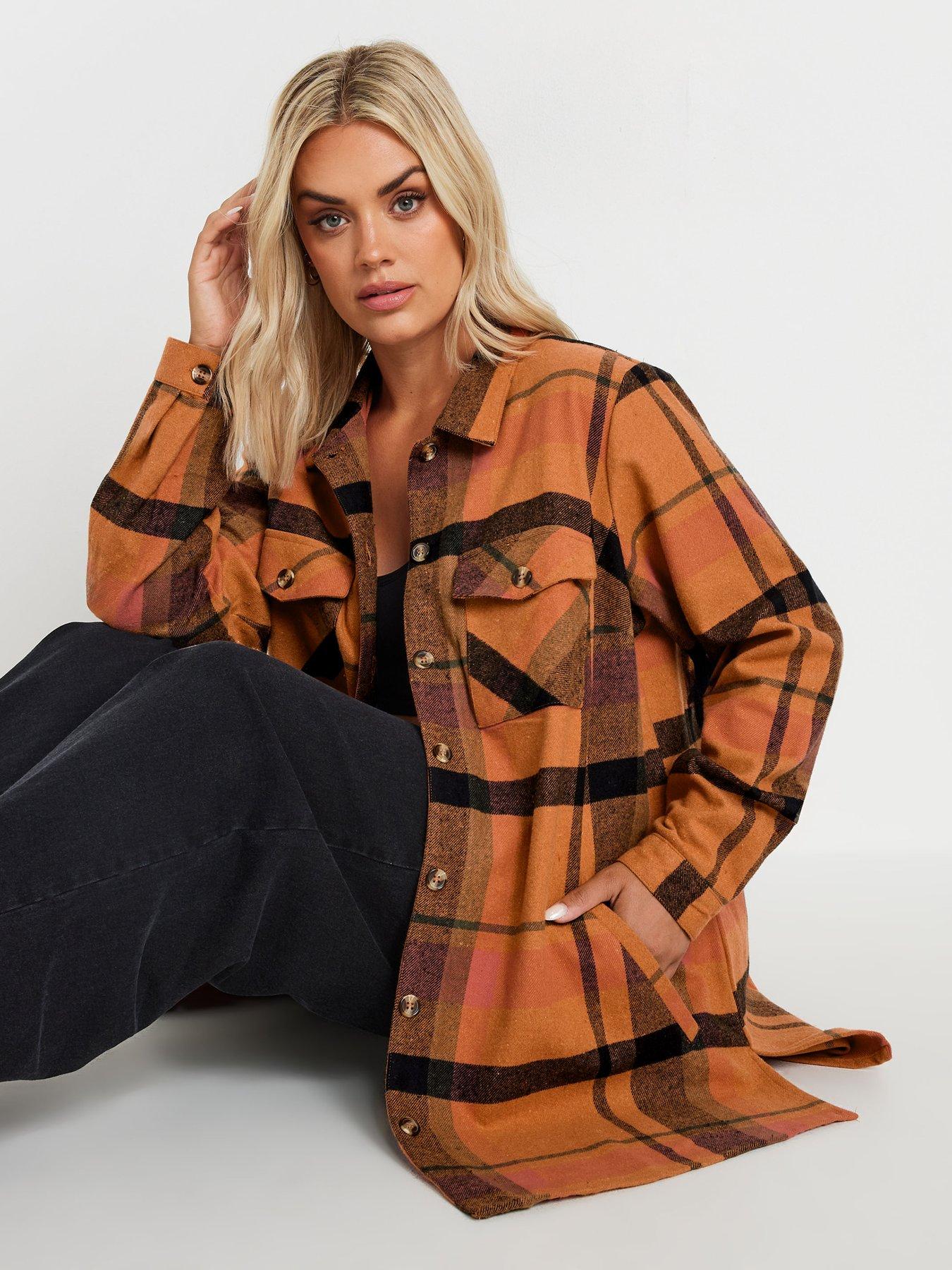 Image 4 of 4 of Yours Curve Check Shacket - Orange