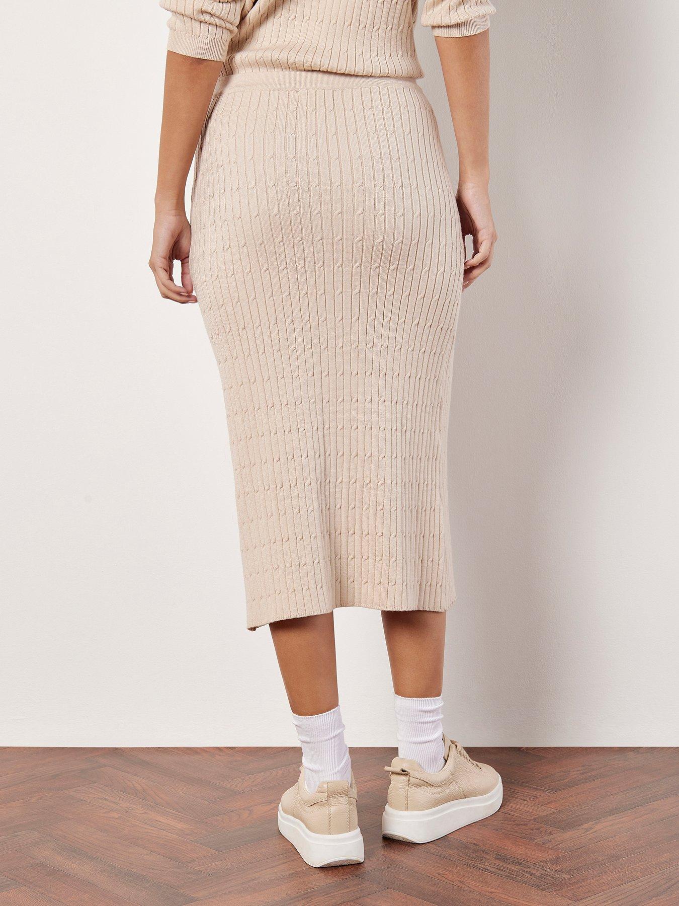 apricot-fine-gauge-cable-knitted-midi-skirtstillFront