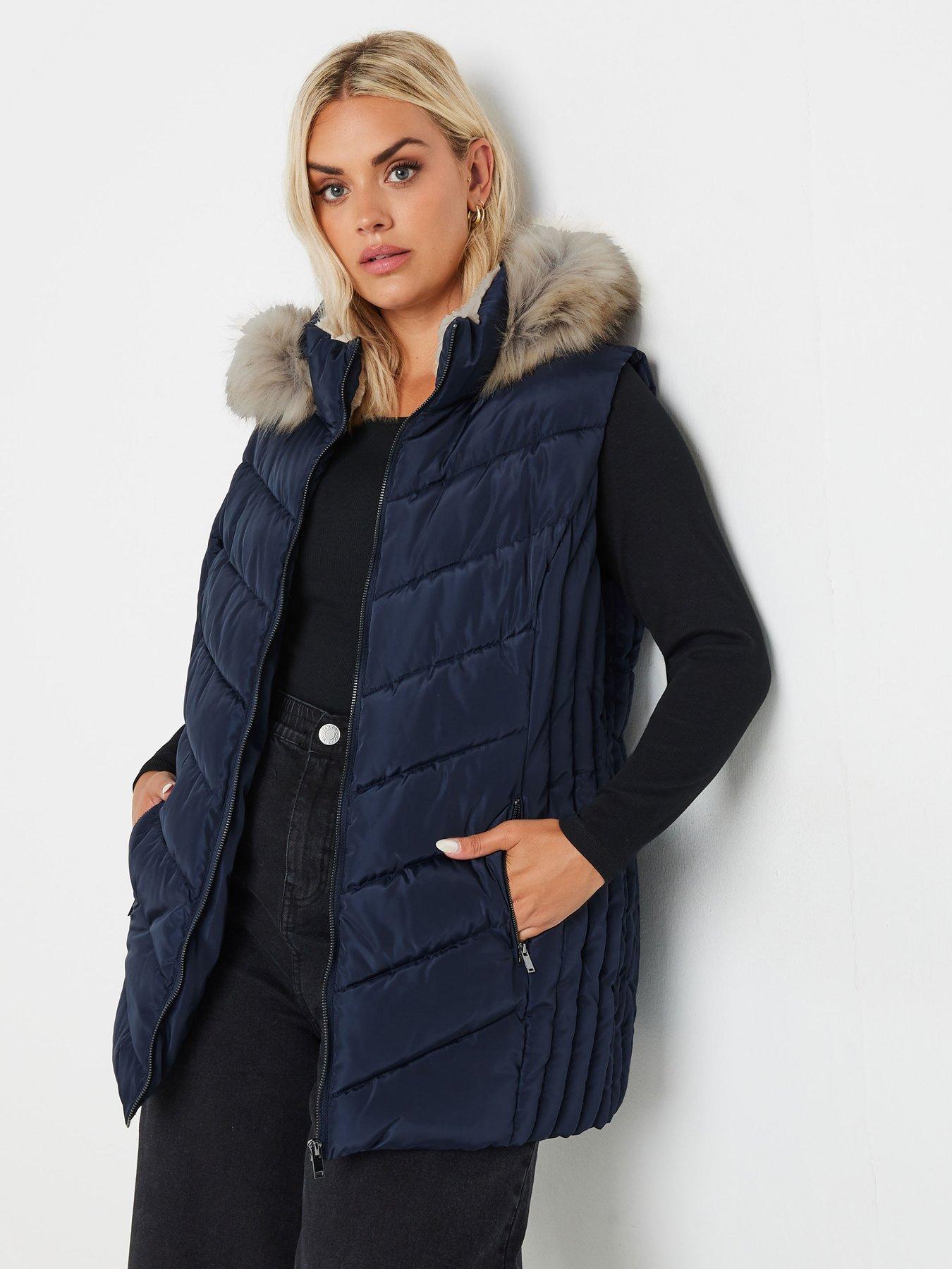 yours-curve-short-fur-trim-padded-coat-blue