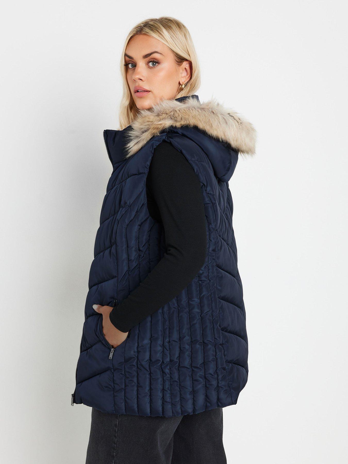 yours-curve-short-fur-trim-padded-coat-bluestillFront