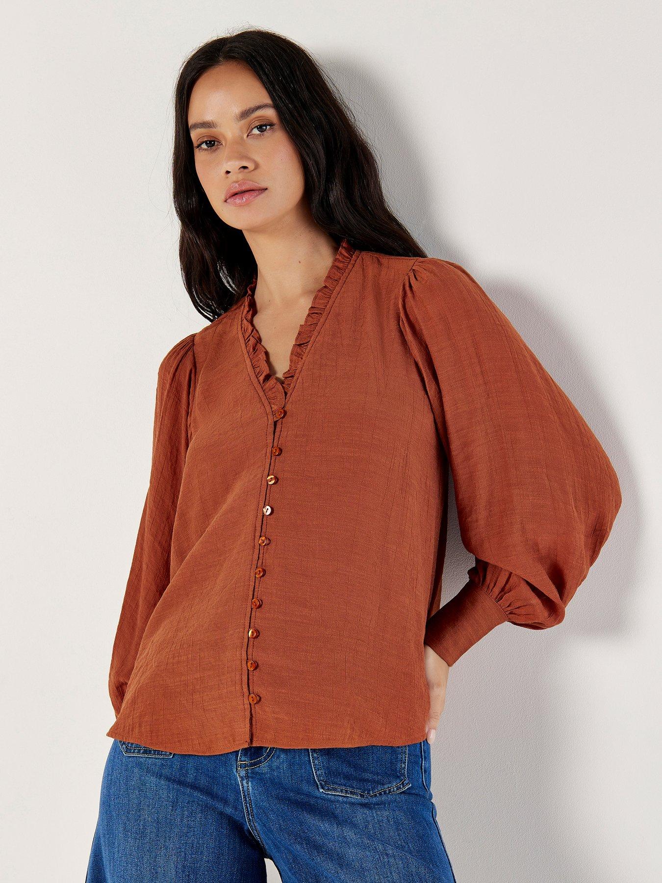 apricot-apricot-ruffle-neck-button-through-blouse