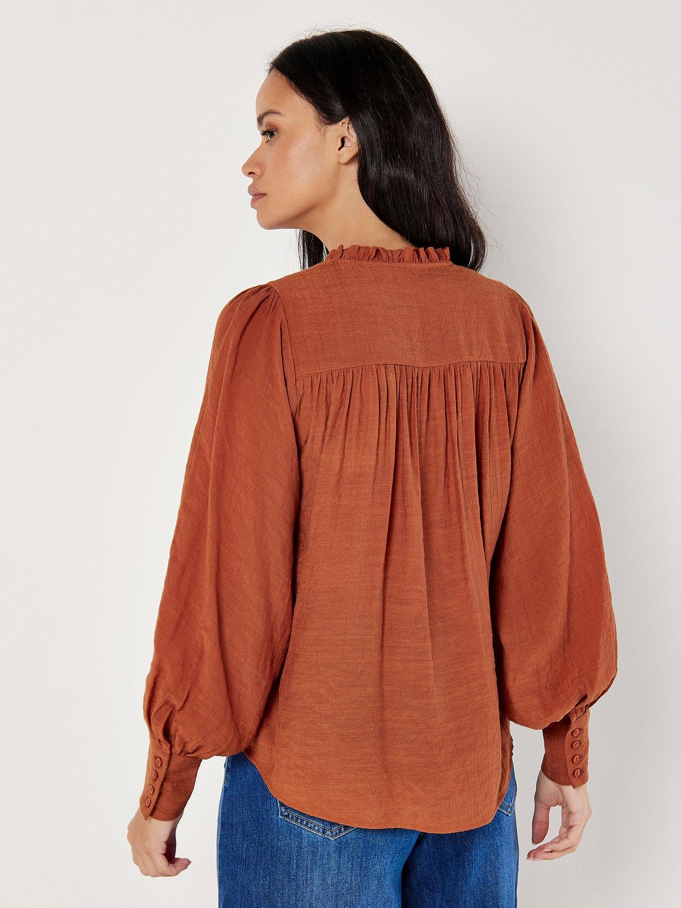 apricot-apricot-ruffle-neck-button-through-blousestillFront