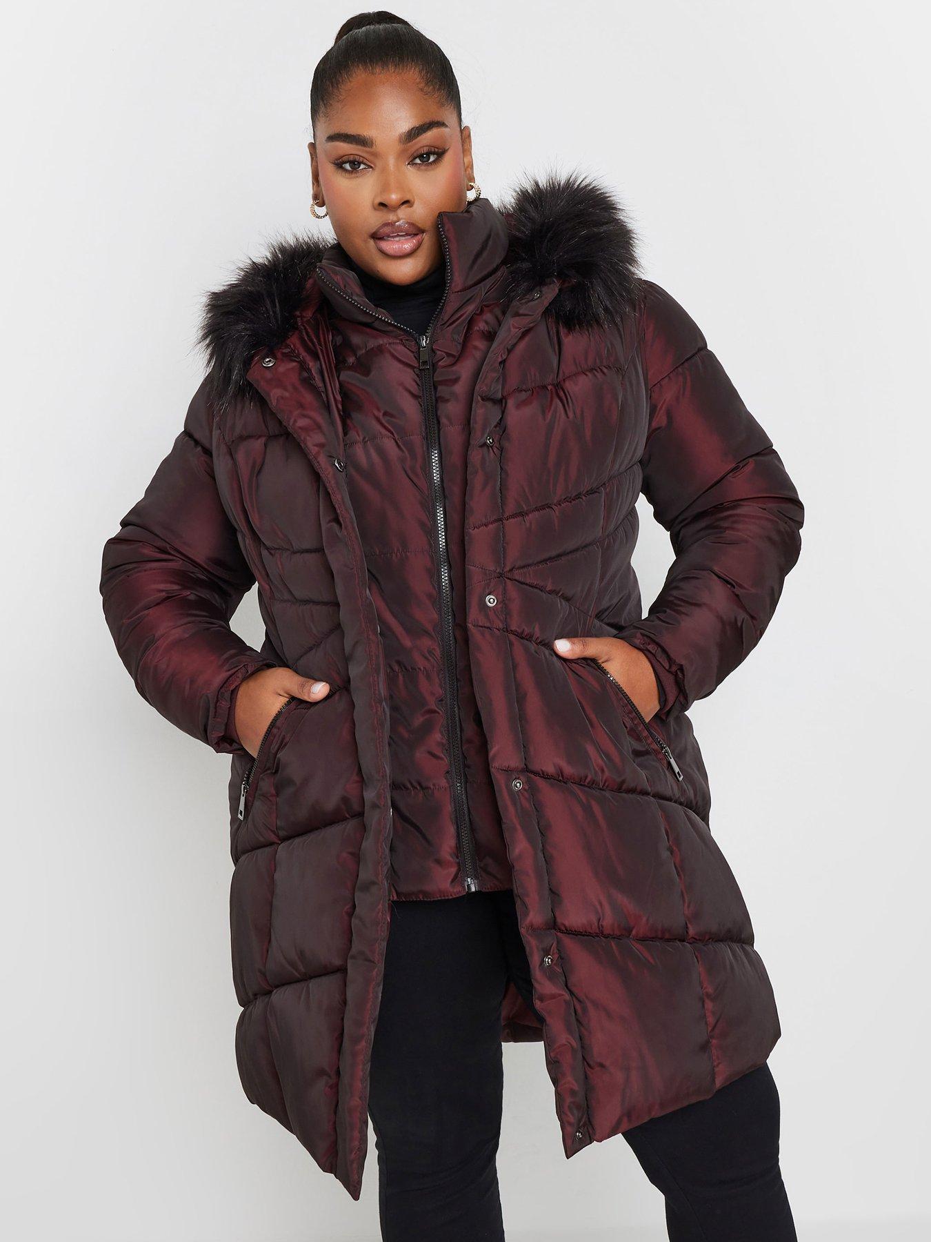 yours-curve-midi-padded-puffer-coat-red