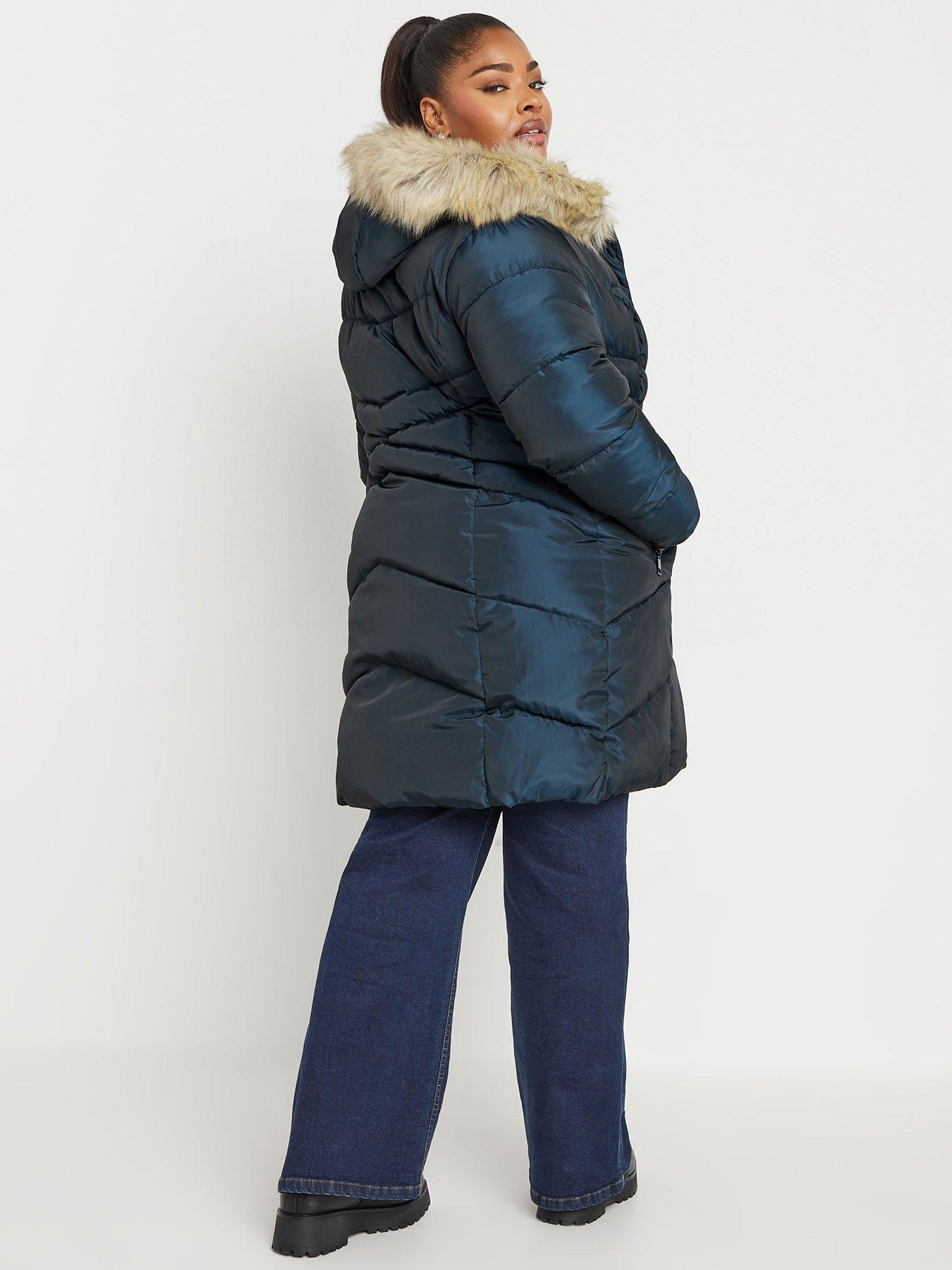 yours-curve-midi-padded-puffer-coat-bluestillFront