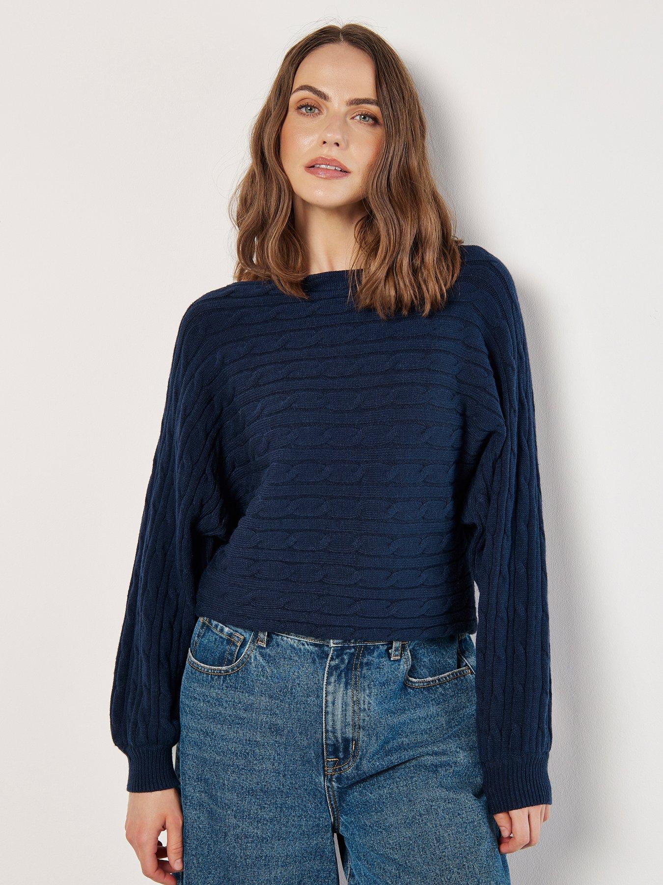 apricot-apricot-aran-stripe-batwing-knit-jumper