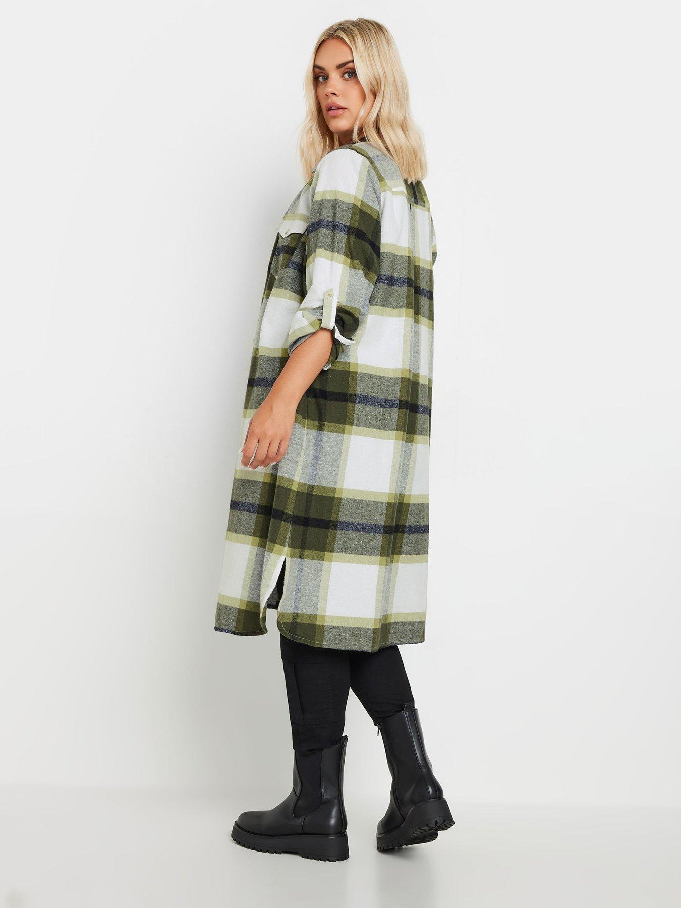 yours-curve-maxi-check-shirt-greenstillFront