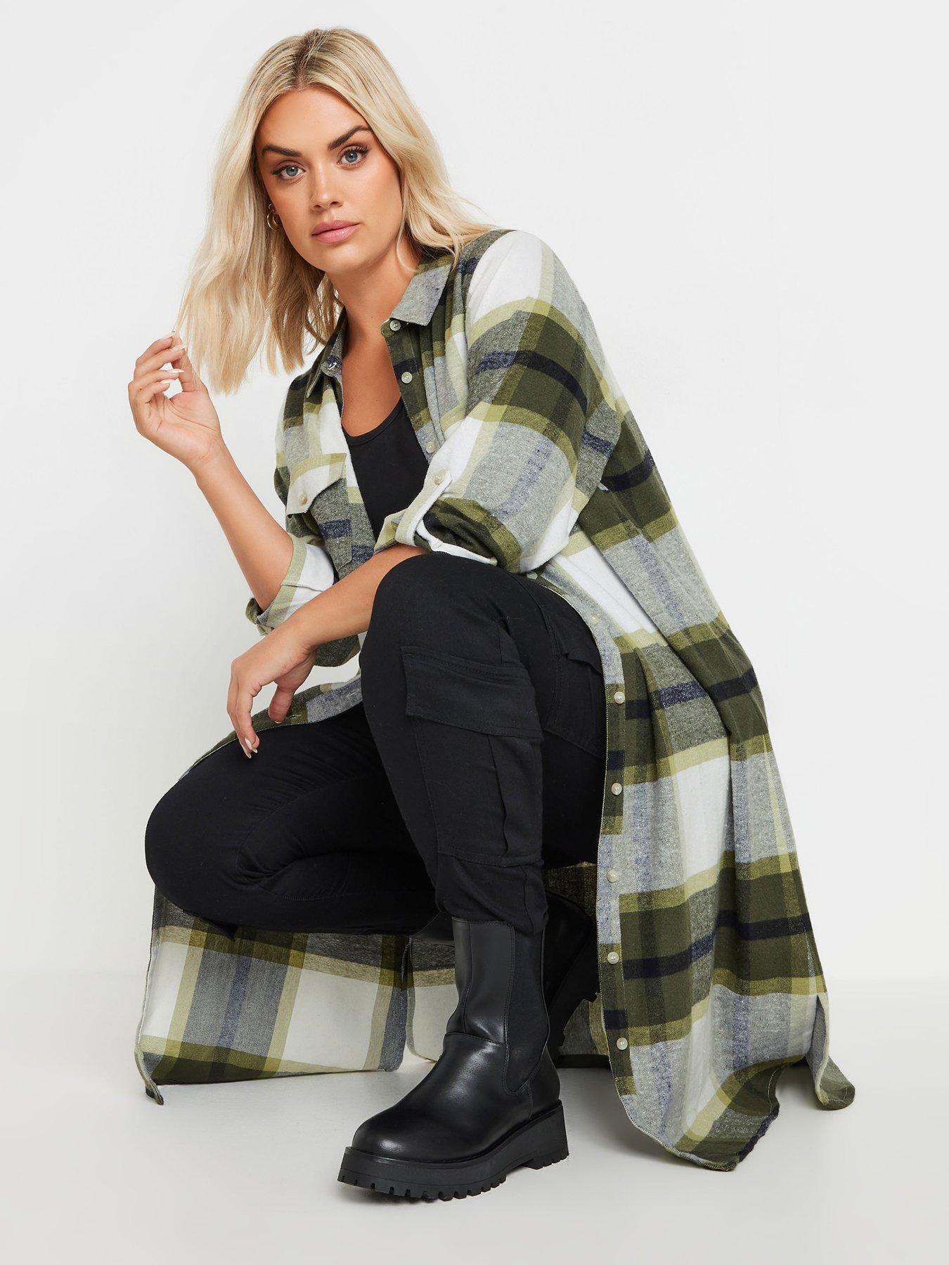 yours-curve-maxi-check-shirt-greenoutfit