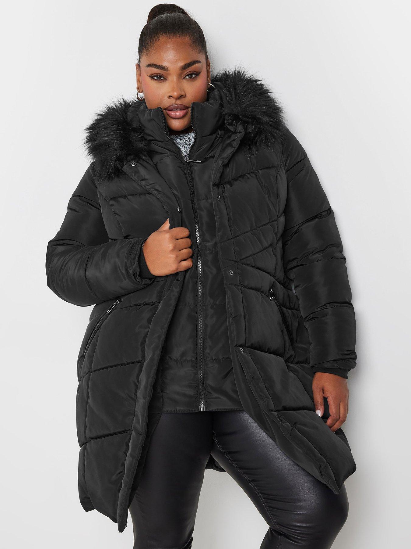 Yours Curve Midi Padded Puffer Coat - Black