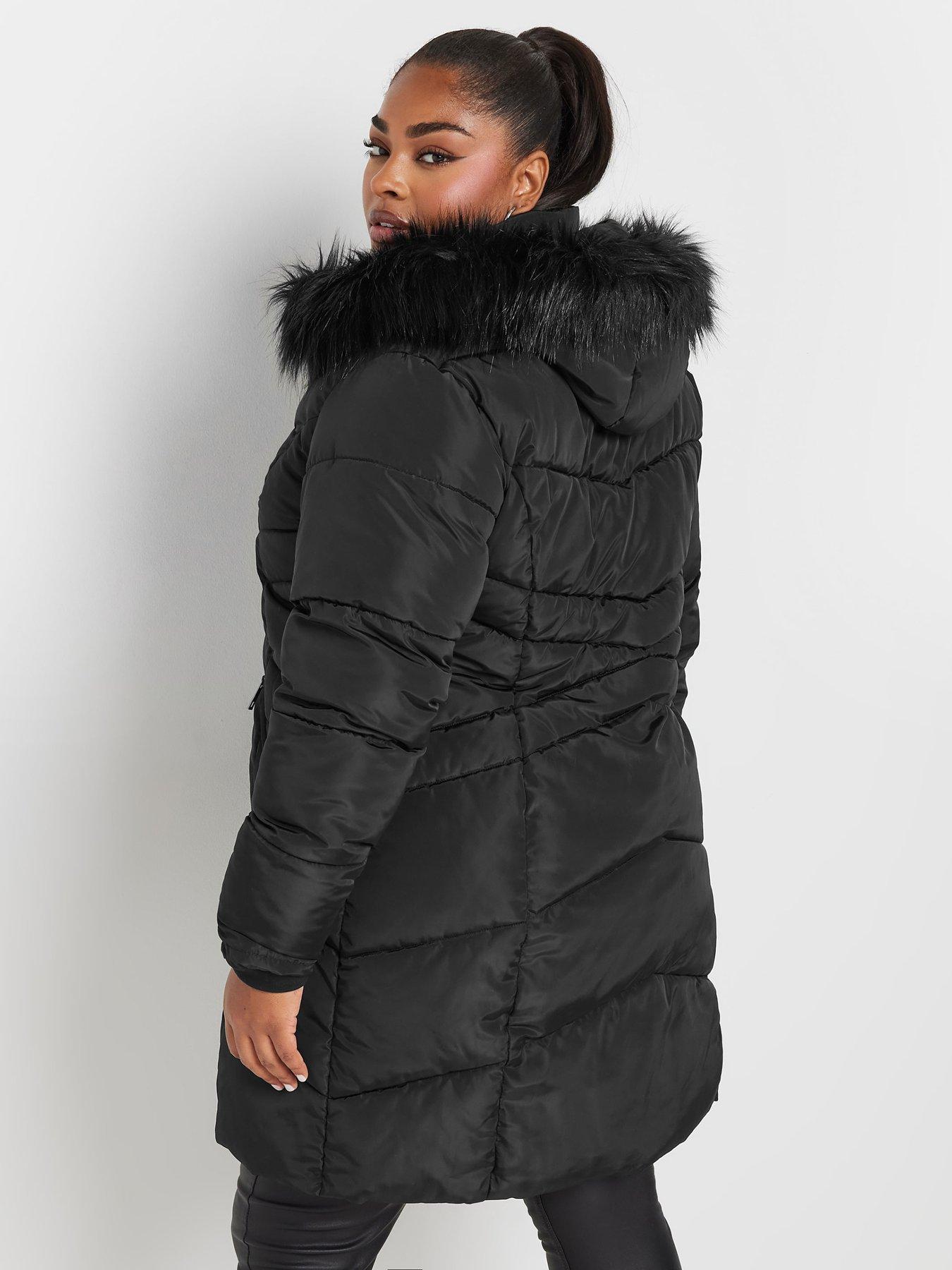 yours-curve-midi-padded-puffer-coat-blackstillFront