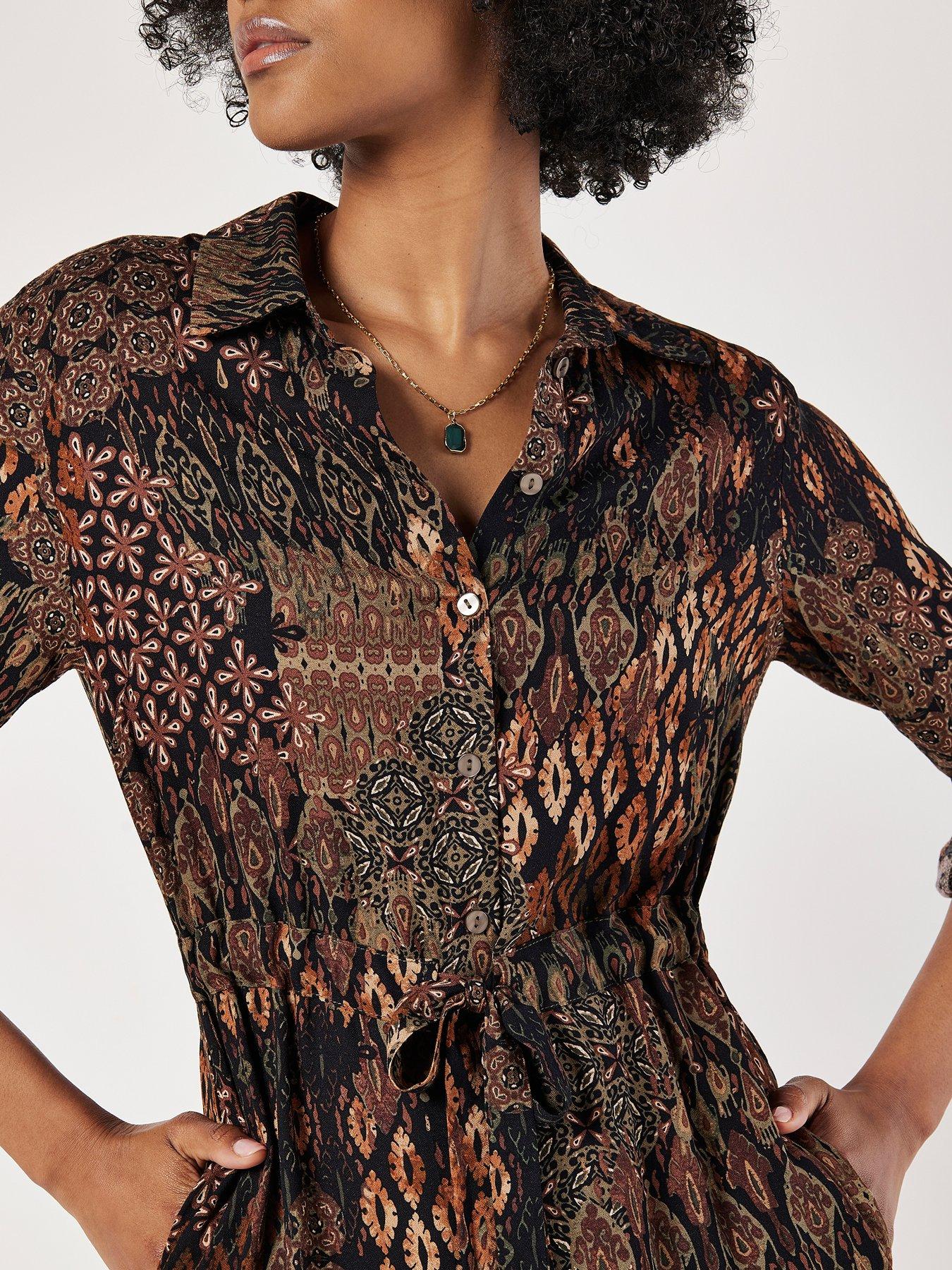 apricot-tribal-ikat-patchwork-shirt-dressback