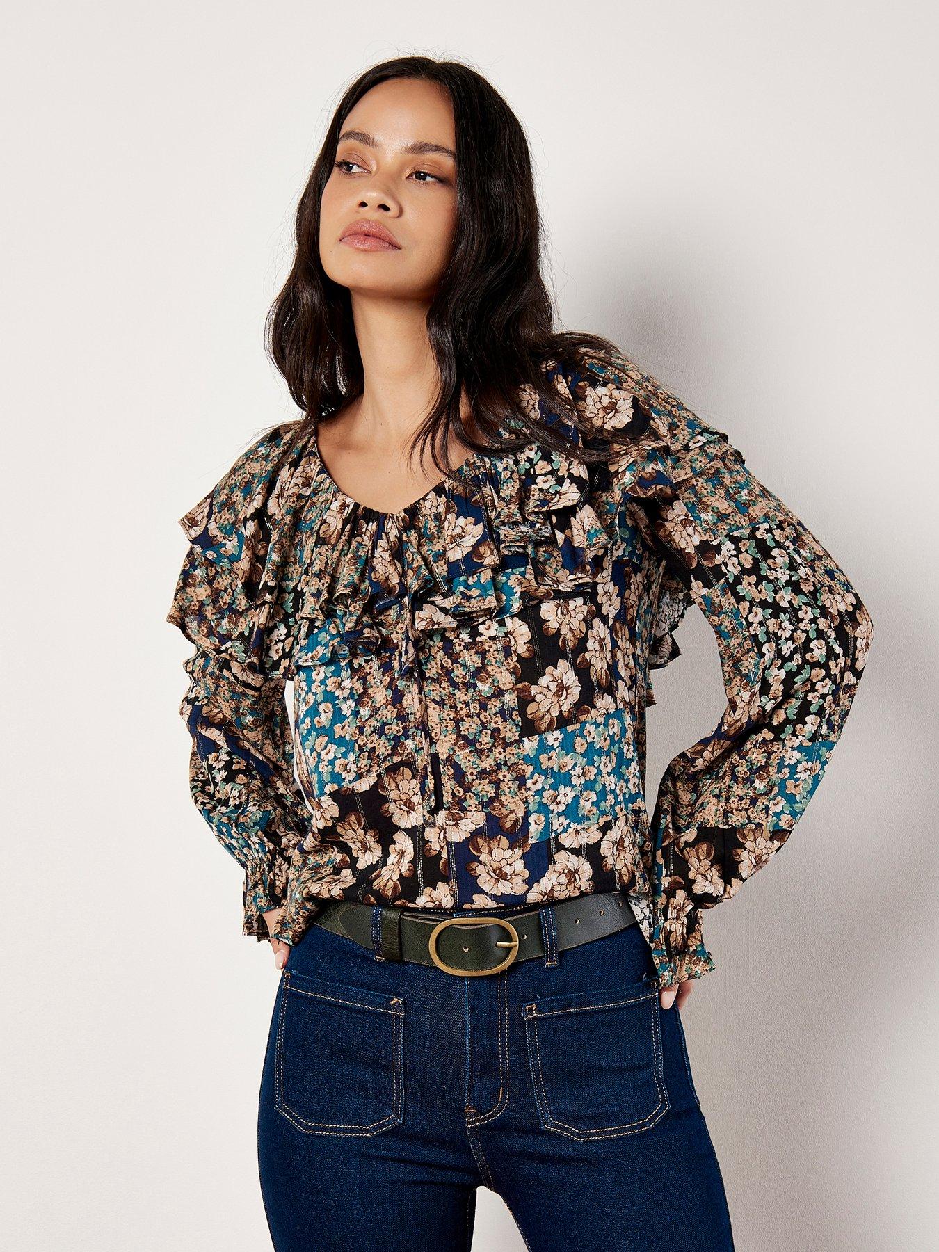 apricot-patchwork-floral-ruffle-collar-blouse