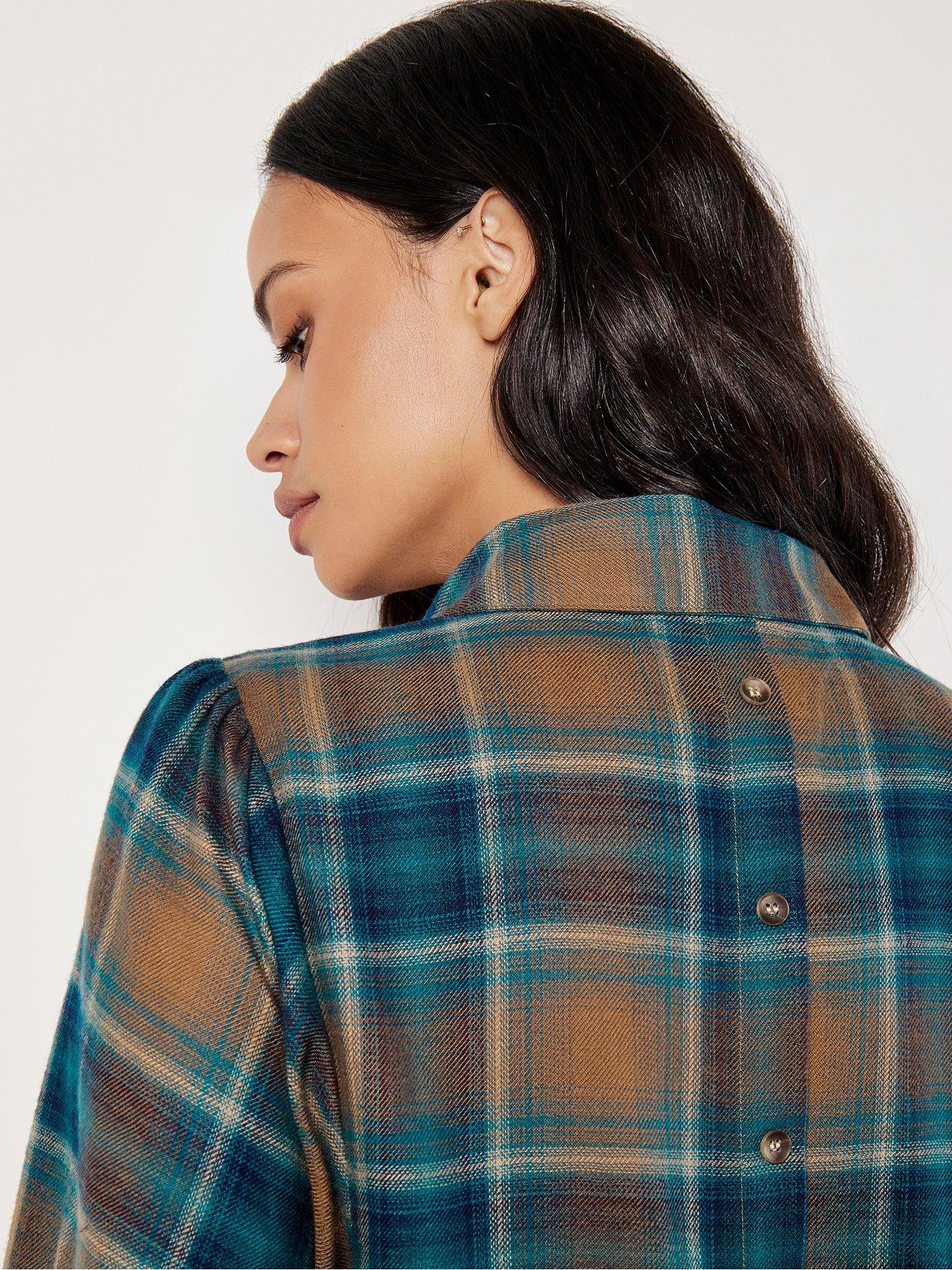 apricot-soft-plaid-volume-sleeve-shirtback