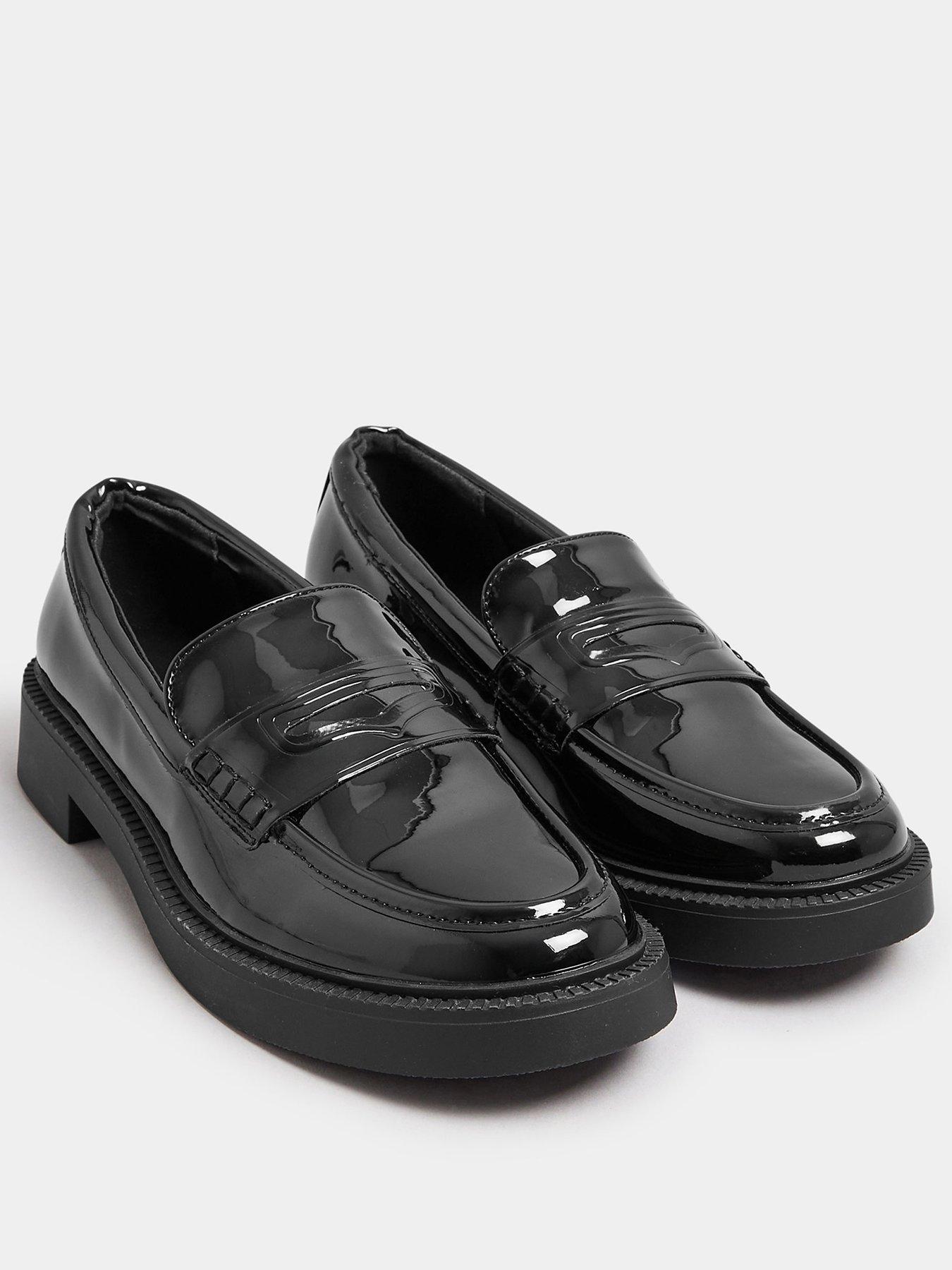 yours-extra-wide-fit-saddle-patent-loafer-blackstillFront