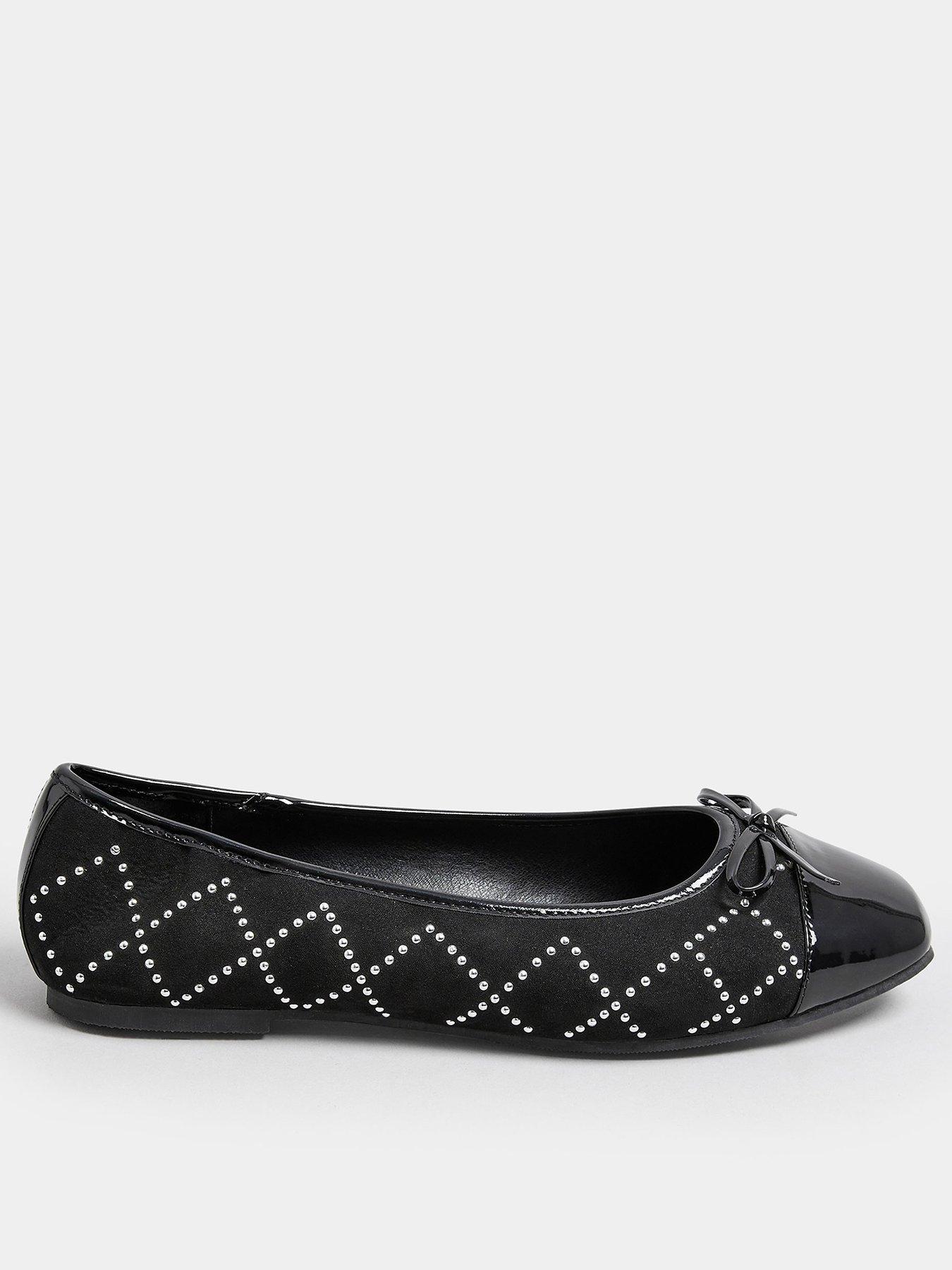 yours-extra-wide-fit-diamante-quilted-ballet-pumps-black