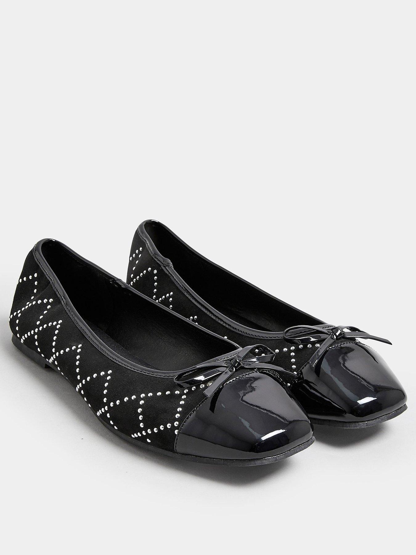 yours-extra-wide-fit-diamante-quilted-ballet-pumps-blackstillFront