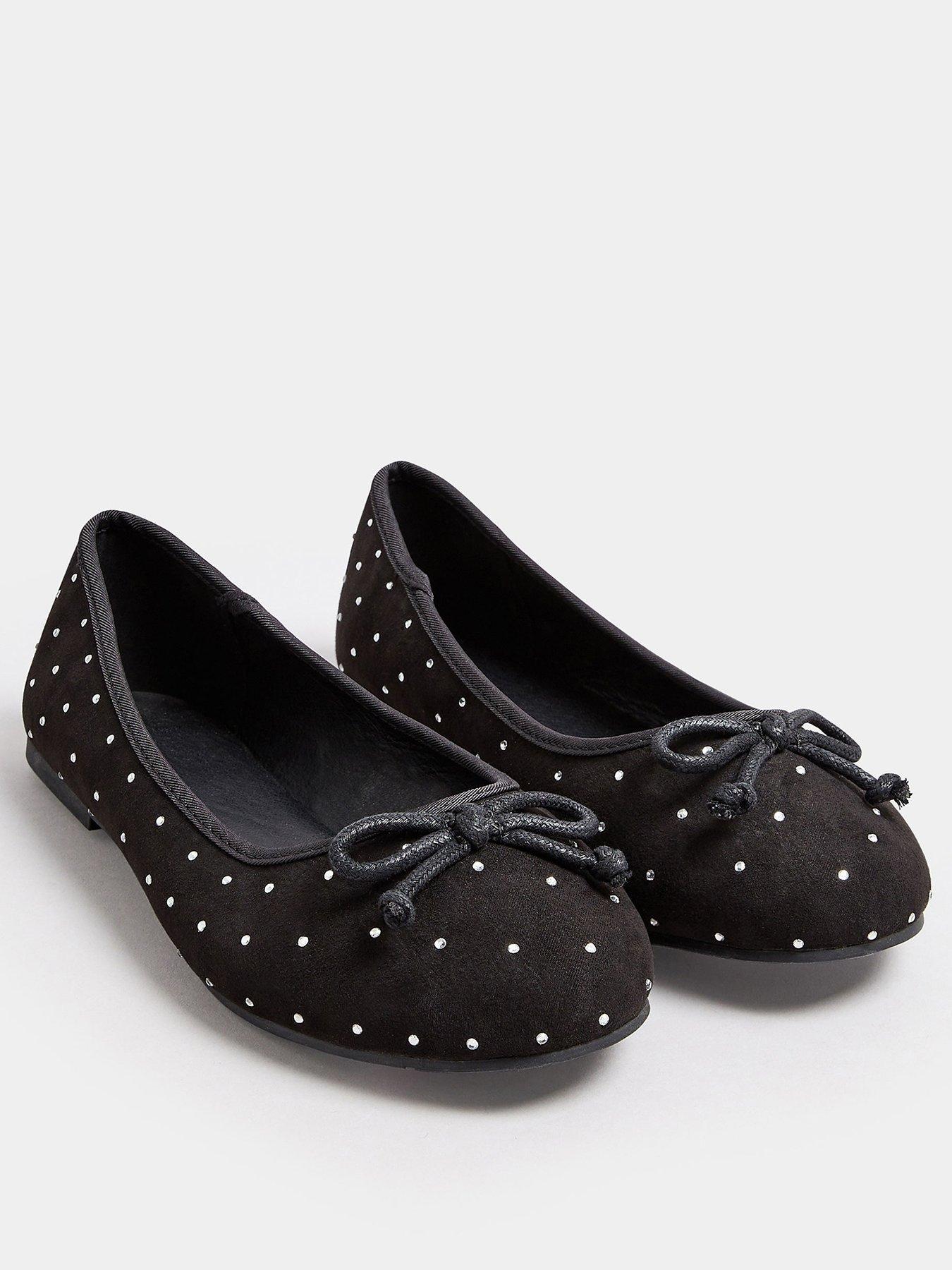 yours-extra-wide-fit-diamante-dots-ballet-pumps-blackstillFront