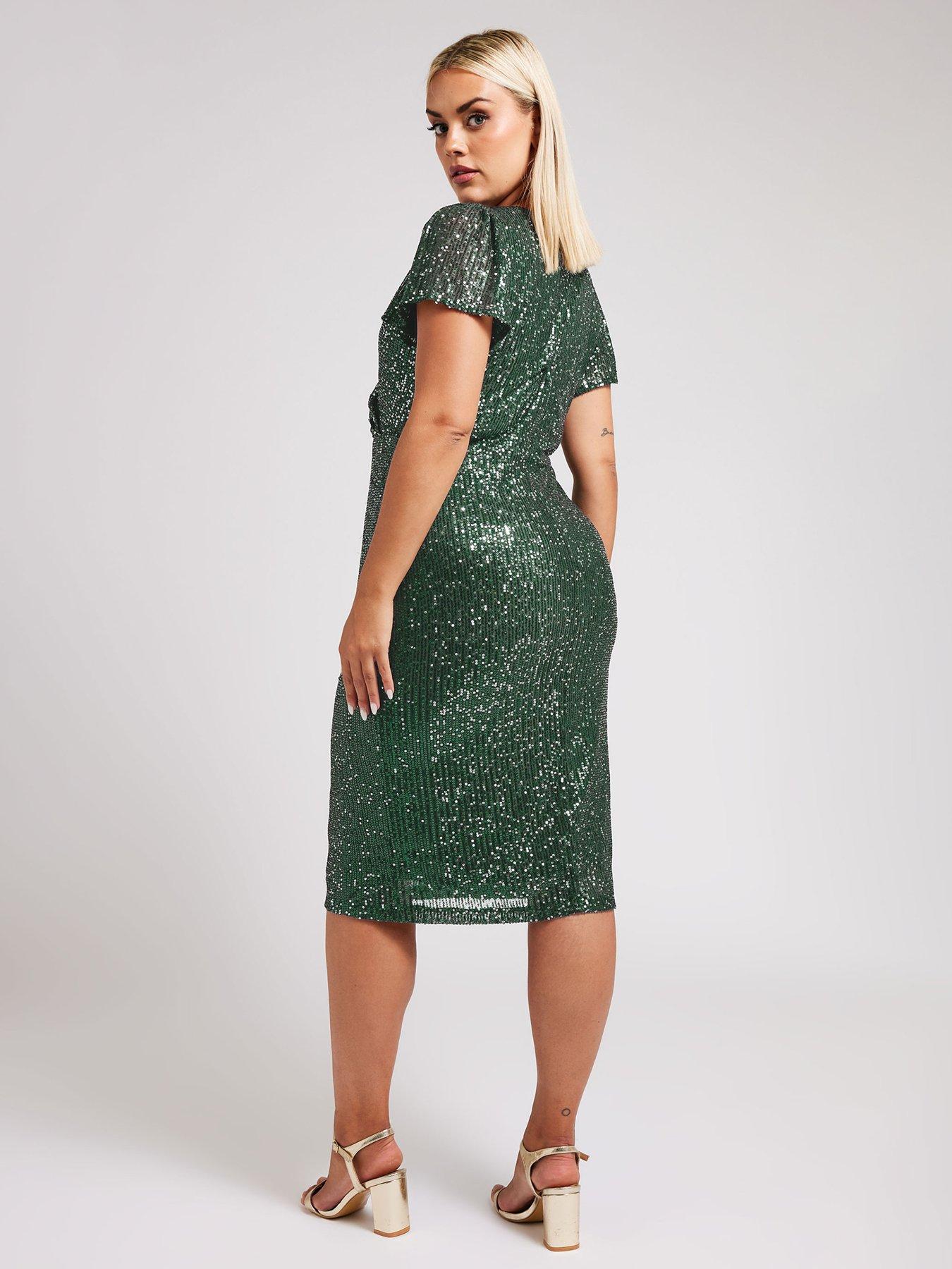 yours-curve-sequin-wrap-shift-dress-greenstillFront
