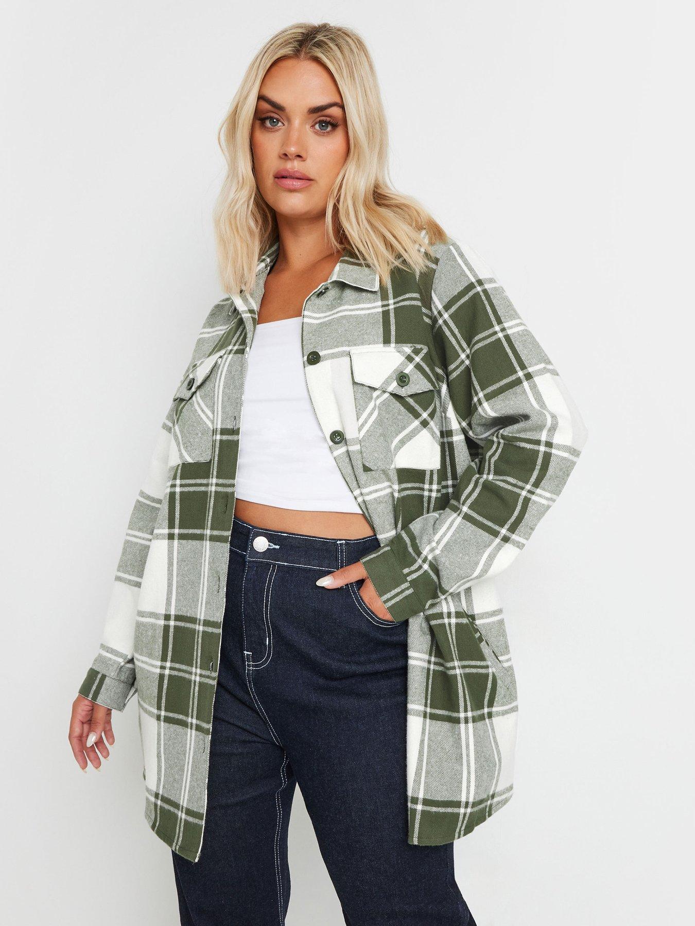Image 1 of 4 of Yours Curve Check Shacket - Green