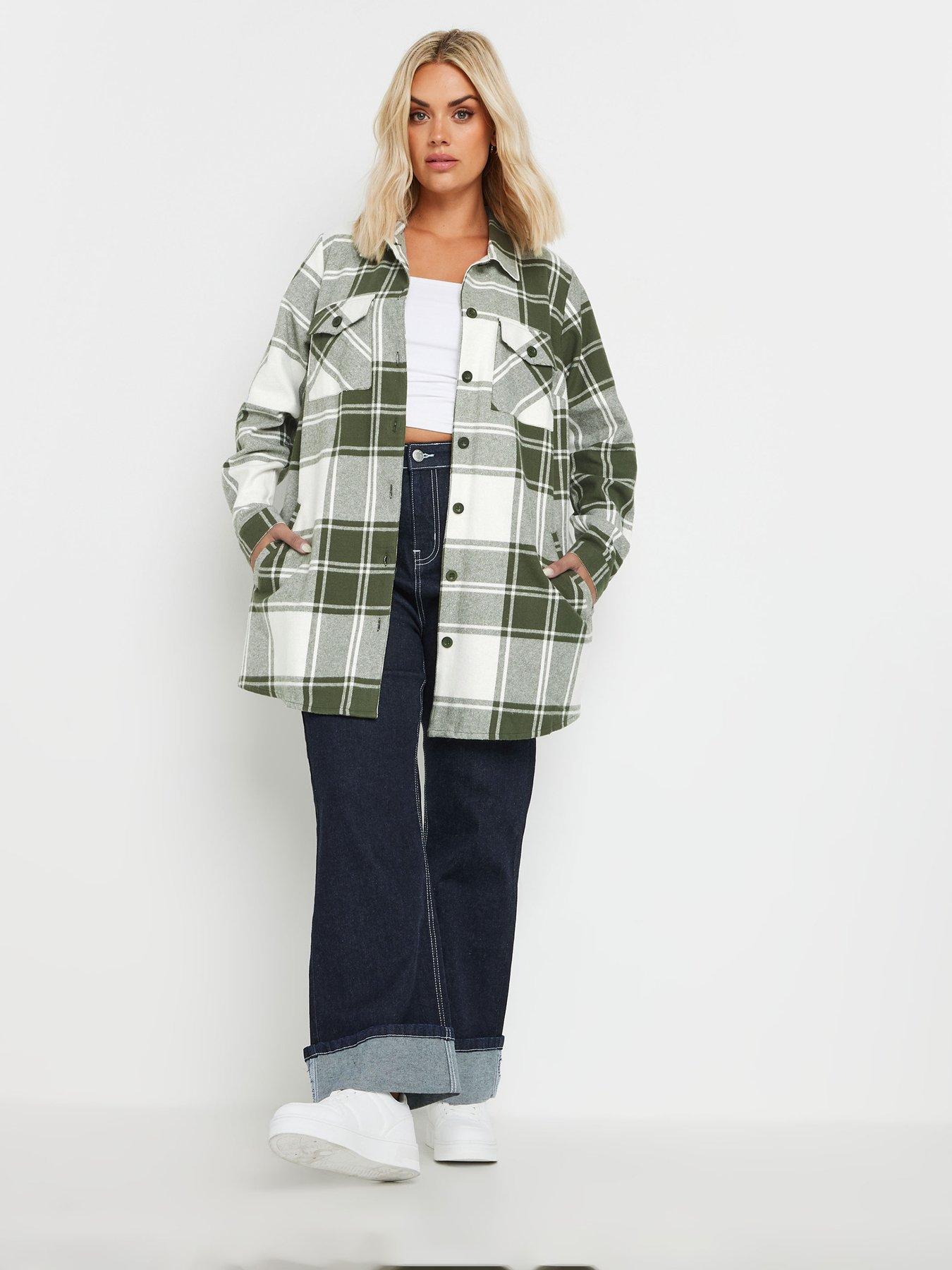 Image 3 of 4 of Yours Curve Check Shacket - Green