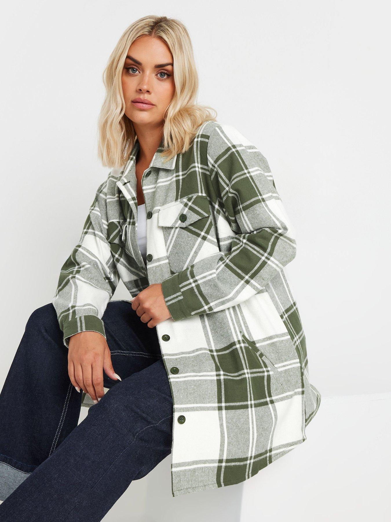 Image 4 of 4 of Yours Curve Check Shacket - Green