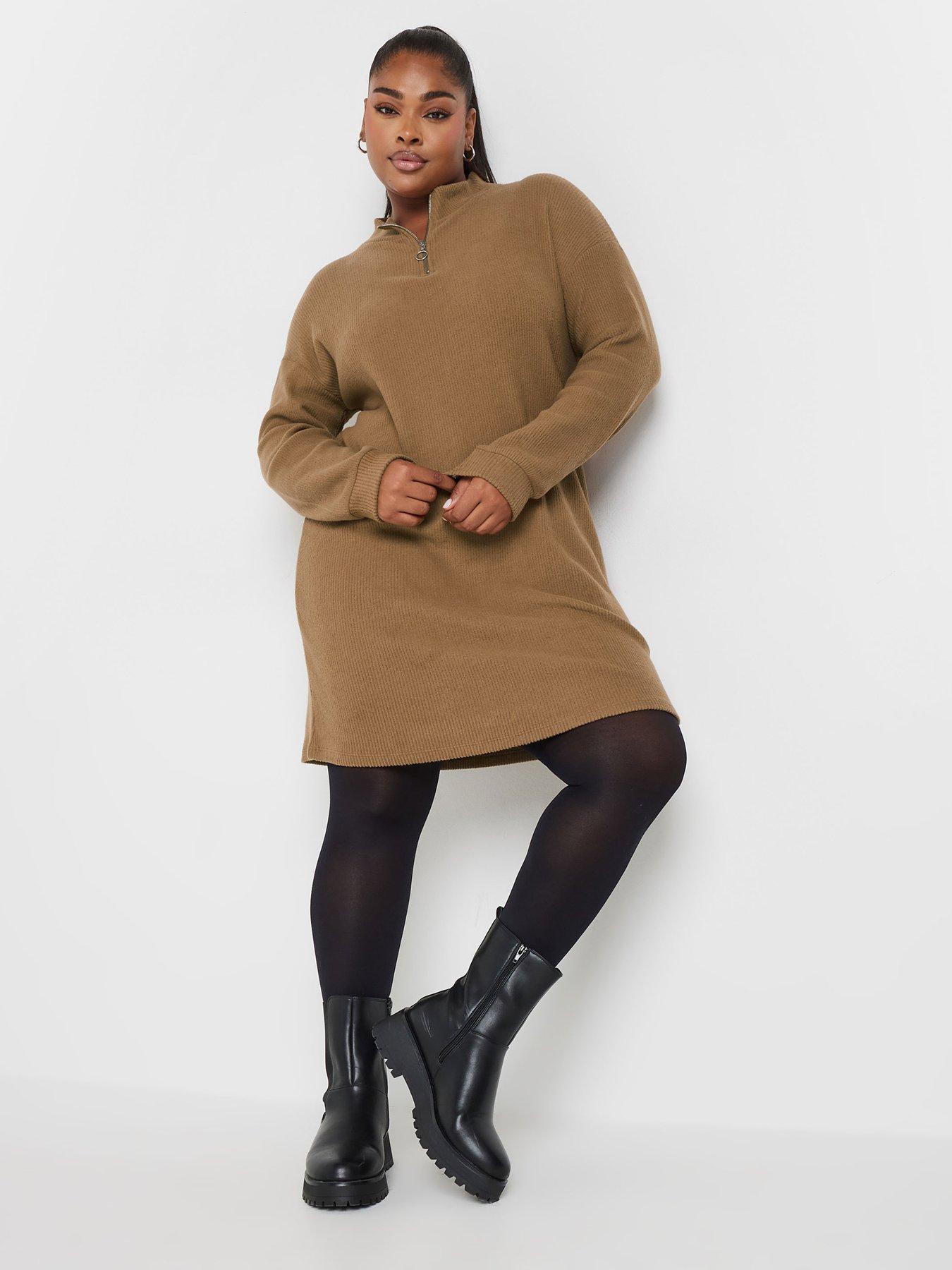 yours-curve-soft-touch-zip-neck-jumper-dress