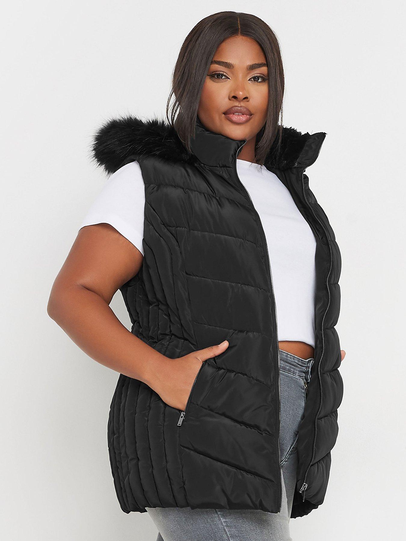 yours-curve-short-fur-trim-padded-coat-black