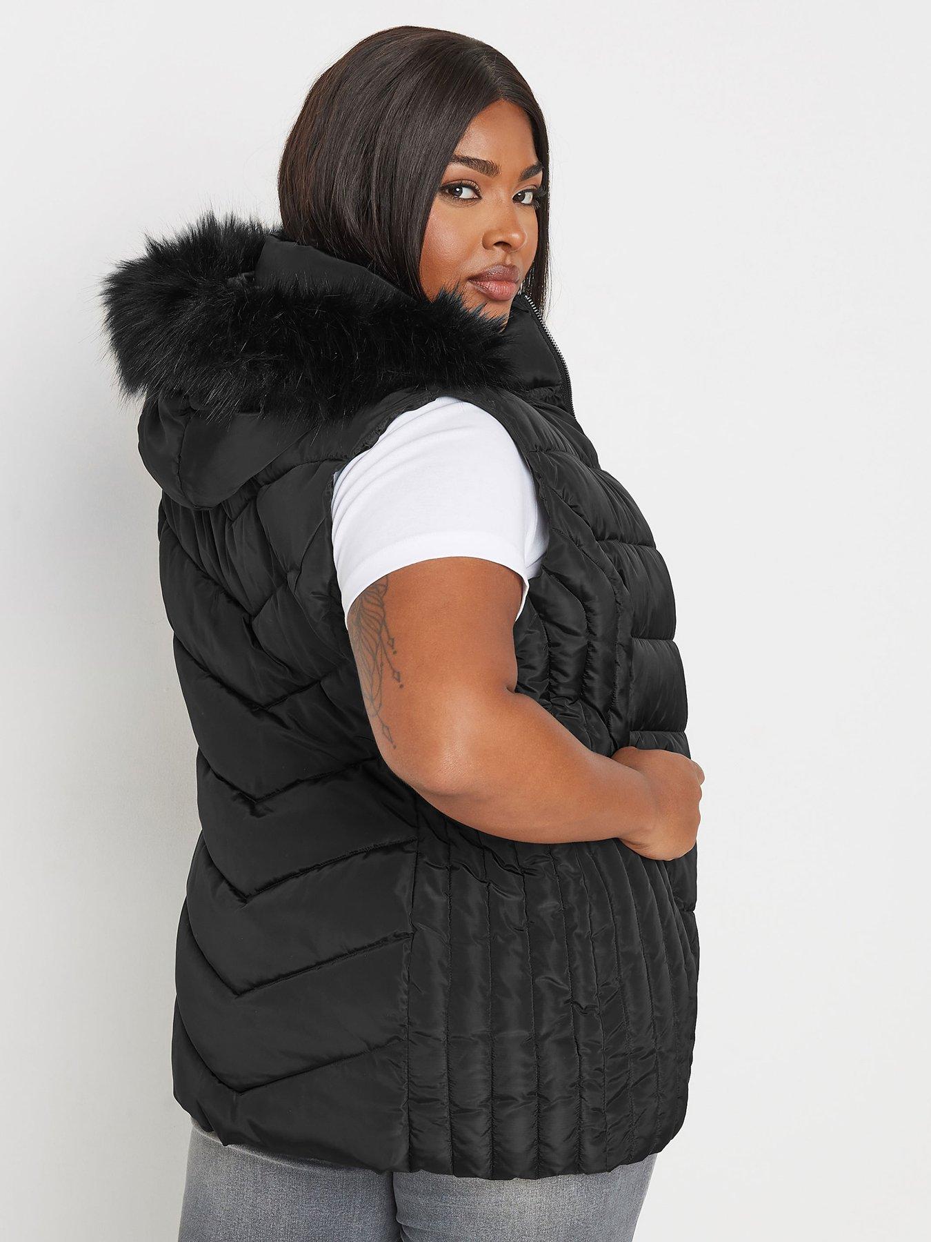 yours-curve-short-fur-trim-padded-coat-blackstillFront