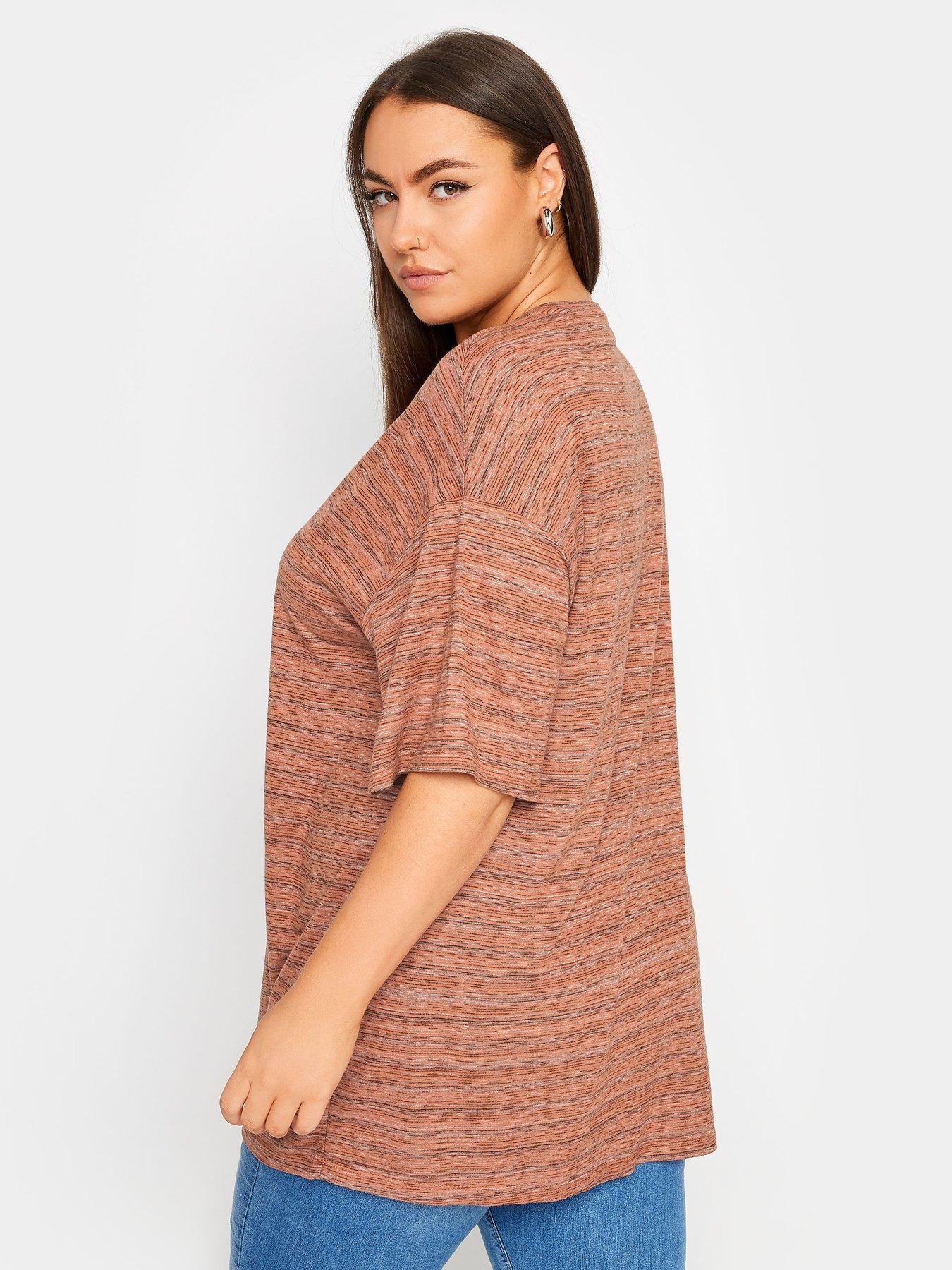 yours-curve-striped-oversized-top-orangestillFront