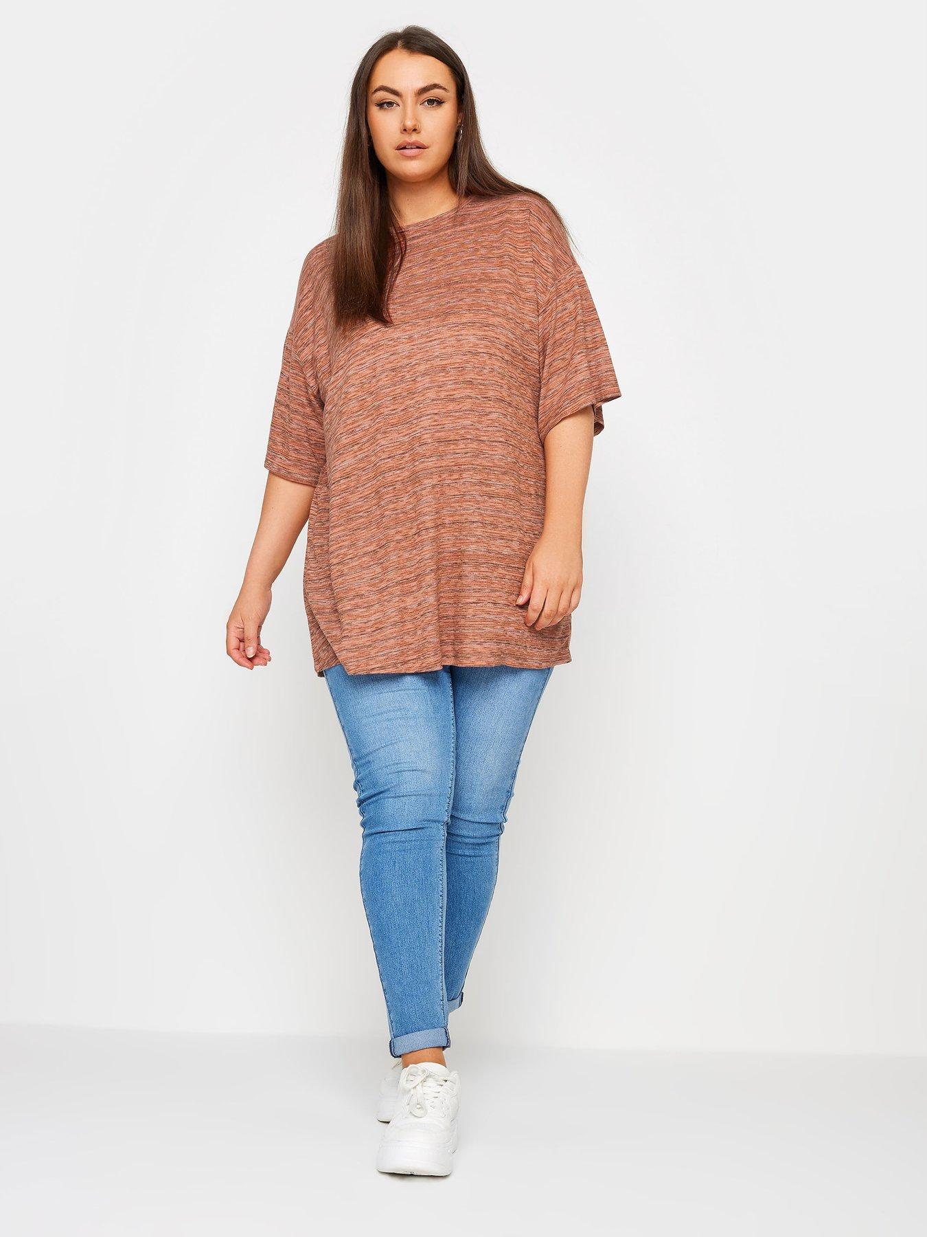 yours-curve-striped-oversized-top-orangeback