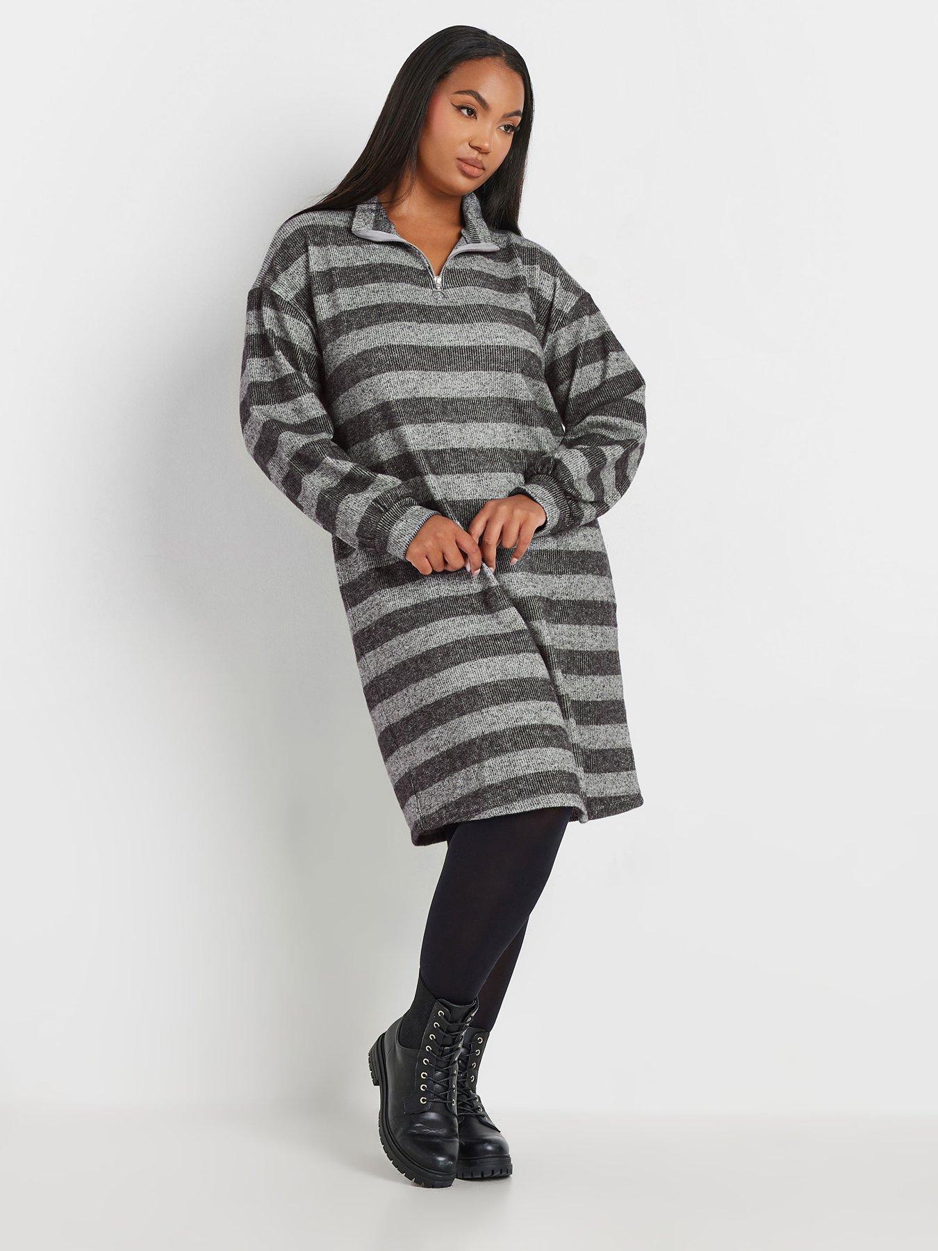 yours-curve-stripe-soft-touch-zip-neck-jumper-dress