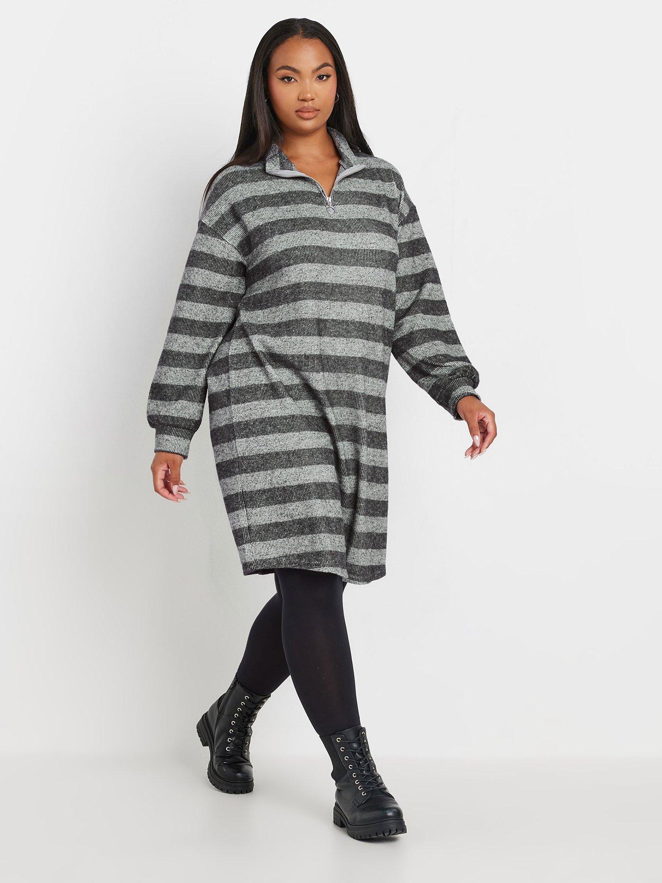 yours-curve-stripe-soft-touch-zip-neck-jumper-dressback