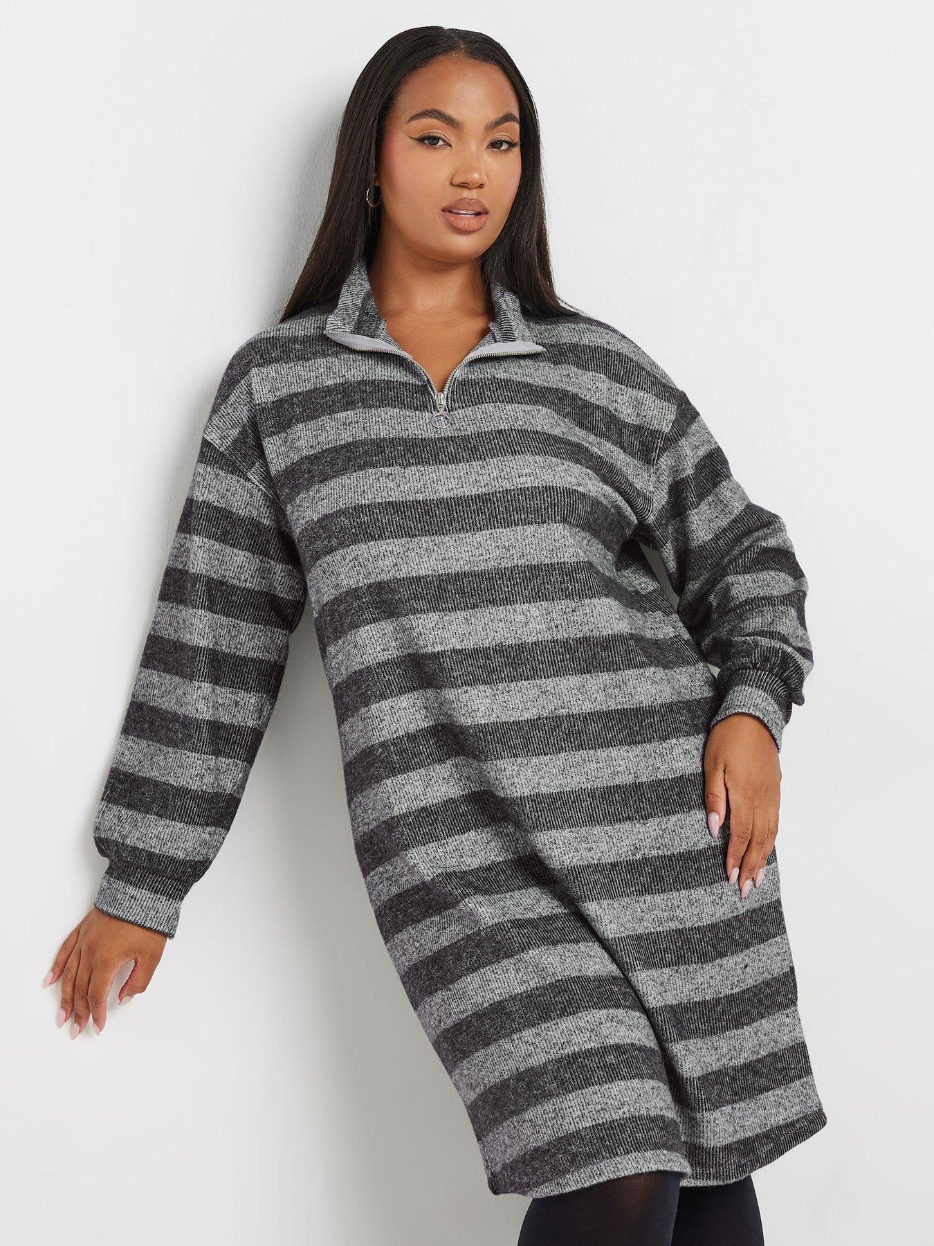 yours-curve-stripe-soft-touch-zip-neck-jumper-dressoutfit