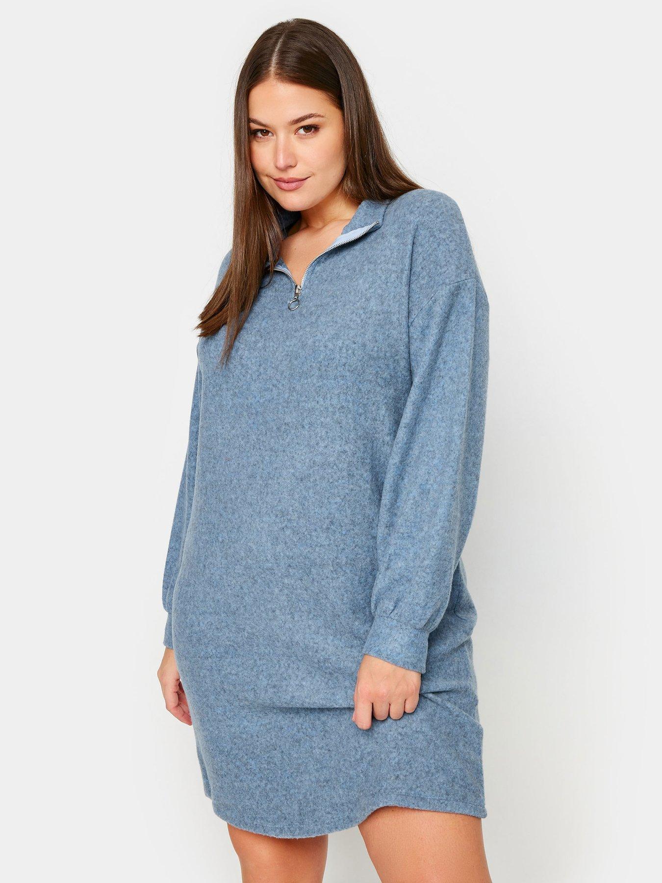 yours-curve-soft-touch-zip-neck-jumper-dress-blue