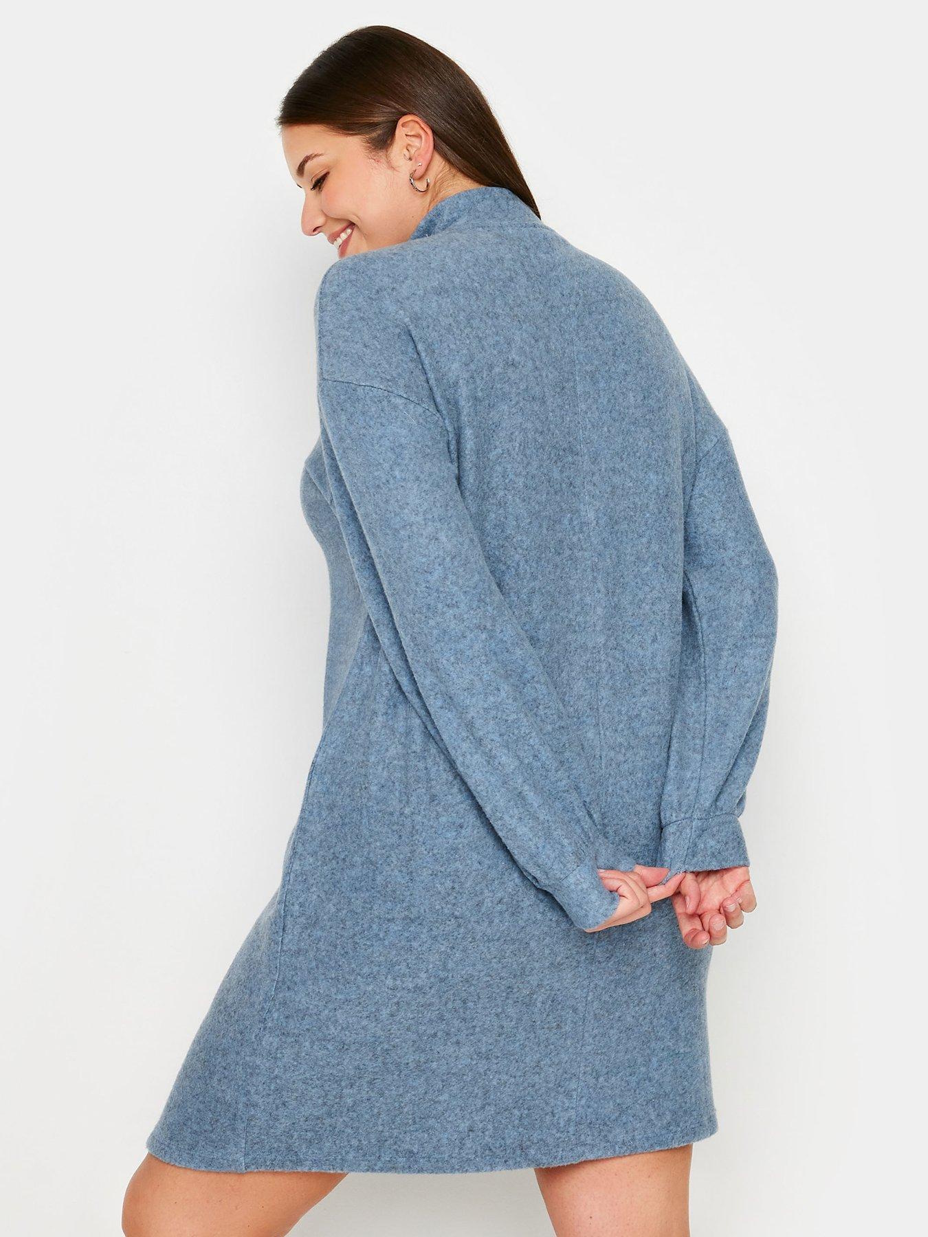 yours-curve-soft-touch-zip-neck-jumper-dress-bluestillFront