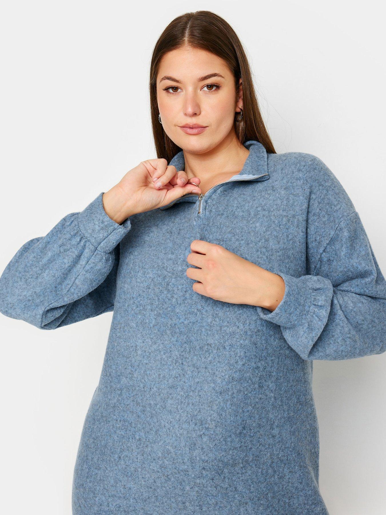 yours-curve-soft-touch-zip-neck-jumper-dress-blueoutfit