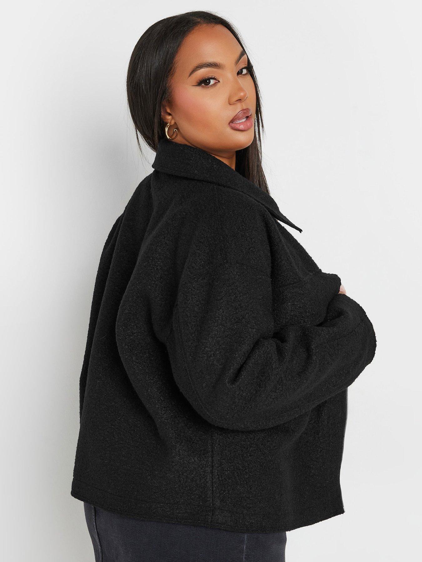 yours-curve-wool-cropped-centre-front-jacket-blackstillFront