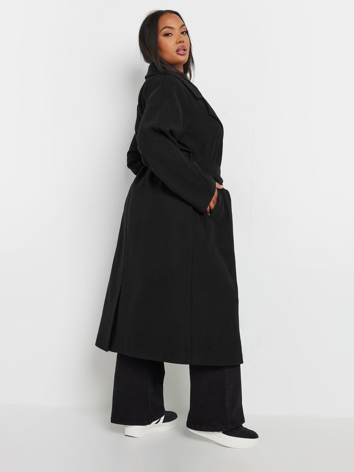 yours-curve-maxi-wool-coat-blackstillFront